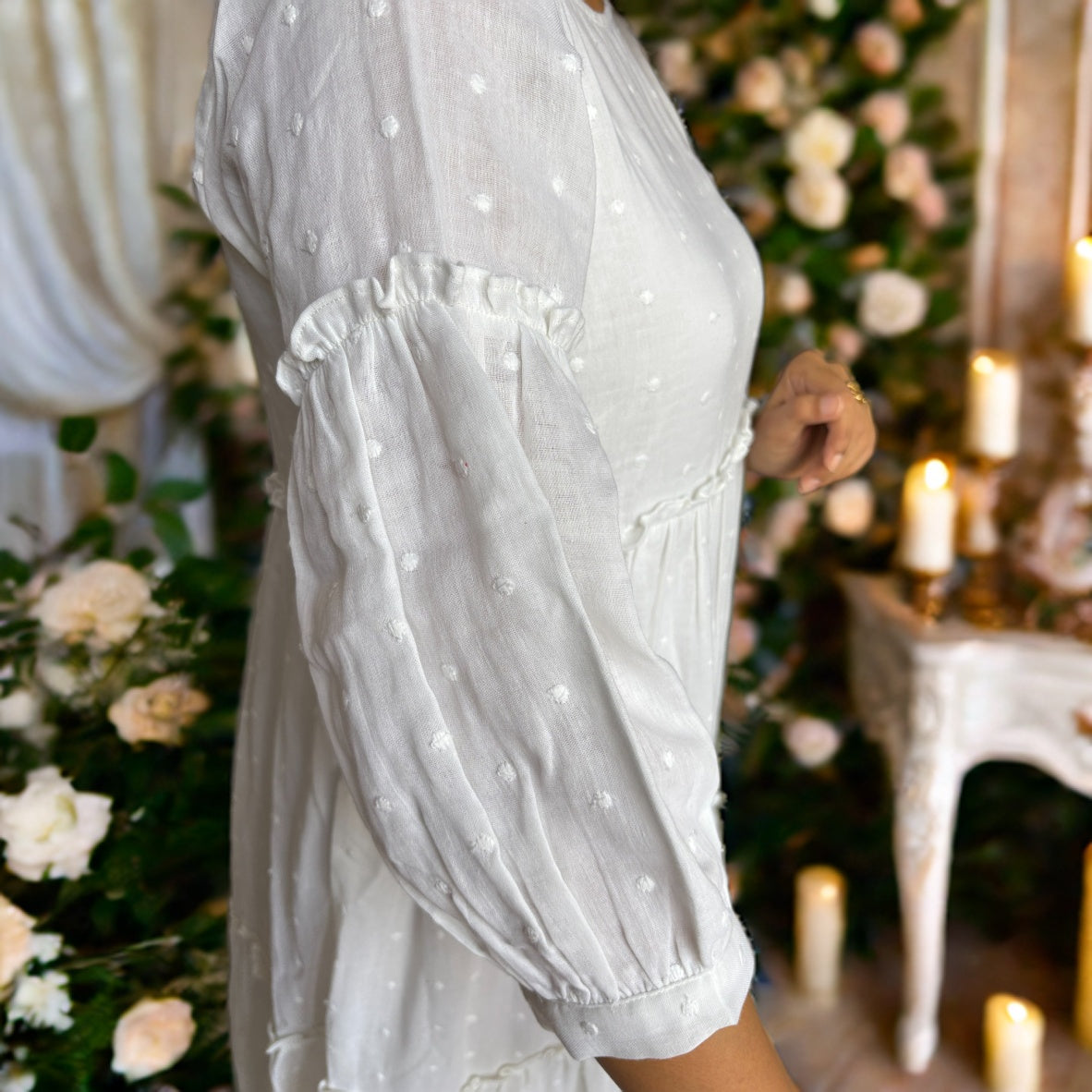 White Whisper Organic Cotton Lace Maxi Dress