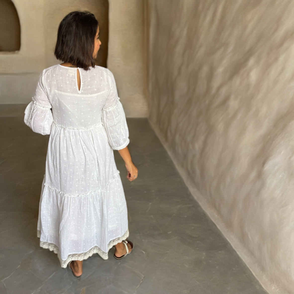 White Whisper Organic Cotton Lace Maxi Dress