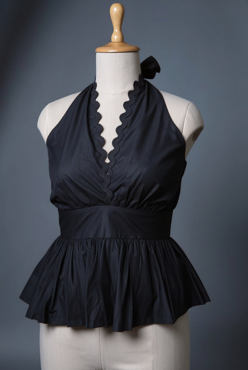 Midnight Muse Cotton Halter Peplum Top