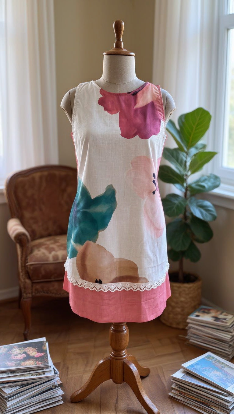 Blush Bloom Linen Blend Shift Dress with Pockets