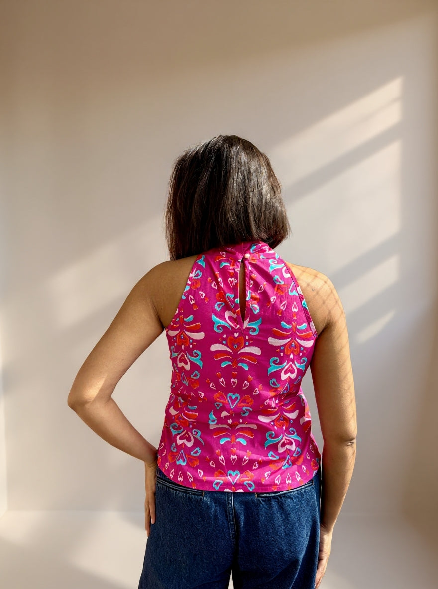 Pink Twist Halter Cotton Top