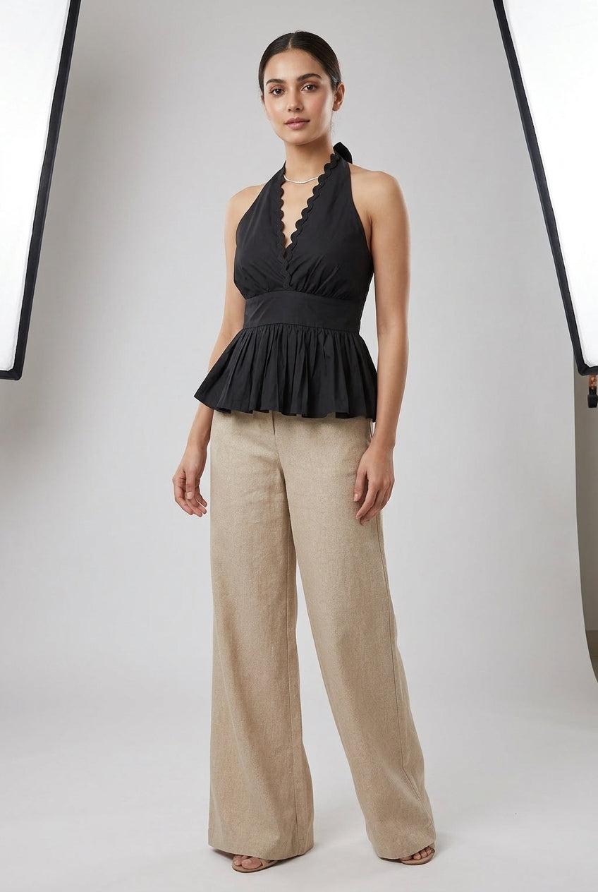 Midnight Muse Cotton Halter Peplum Top