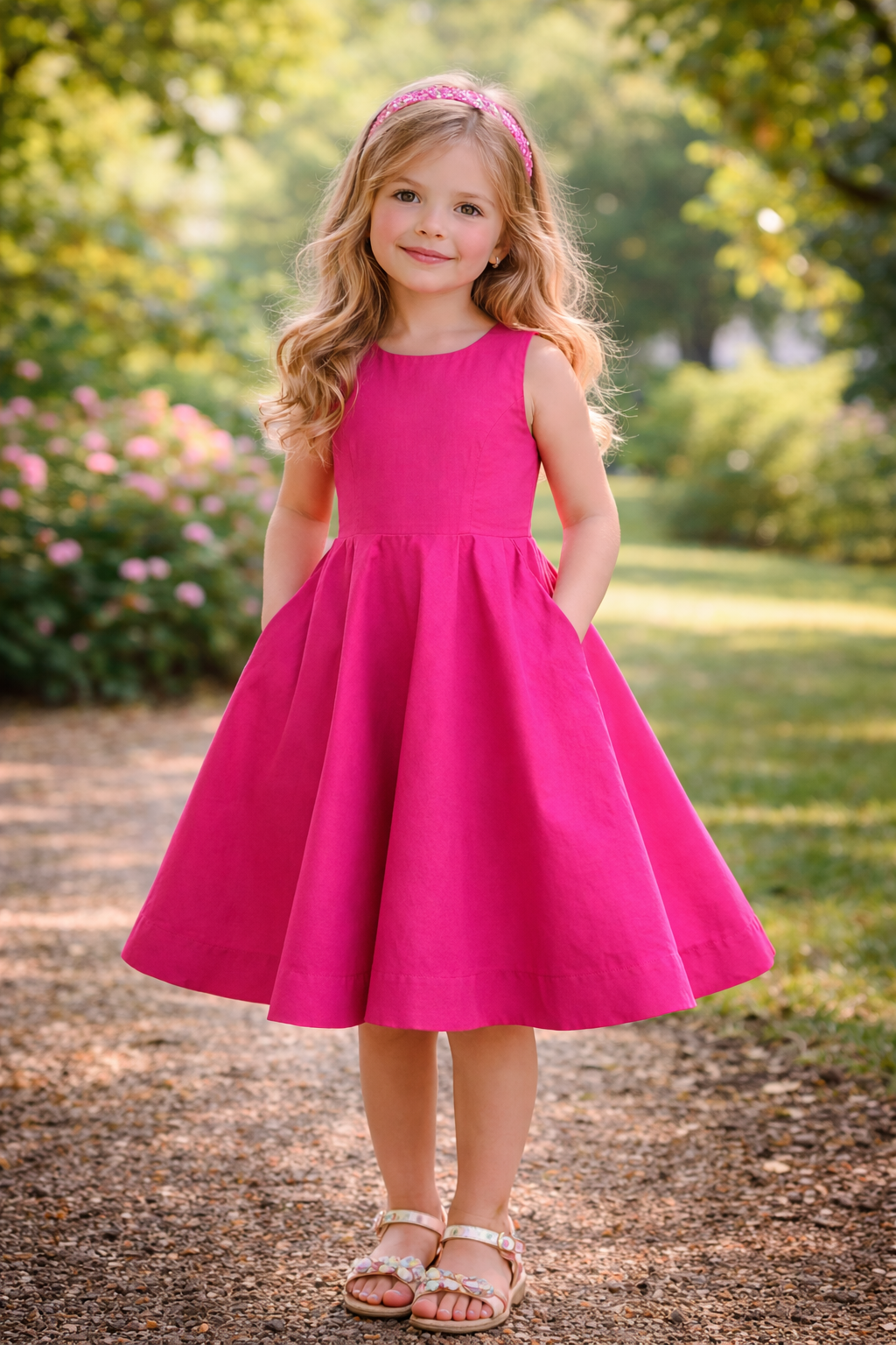 Hot Pink Pure Cotton Fit & Flare Girls Dress