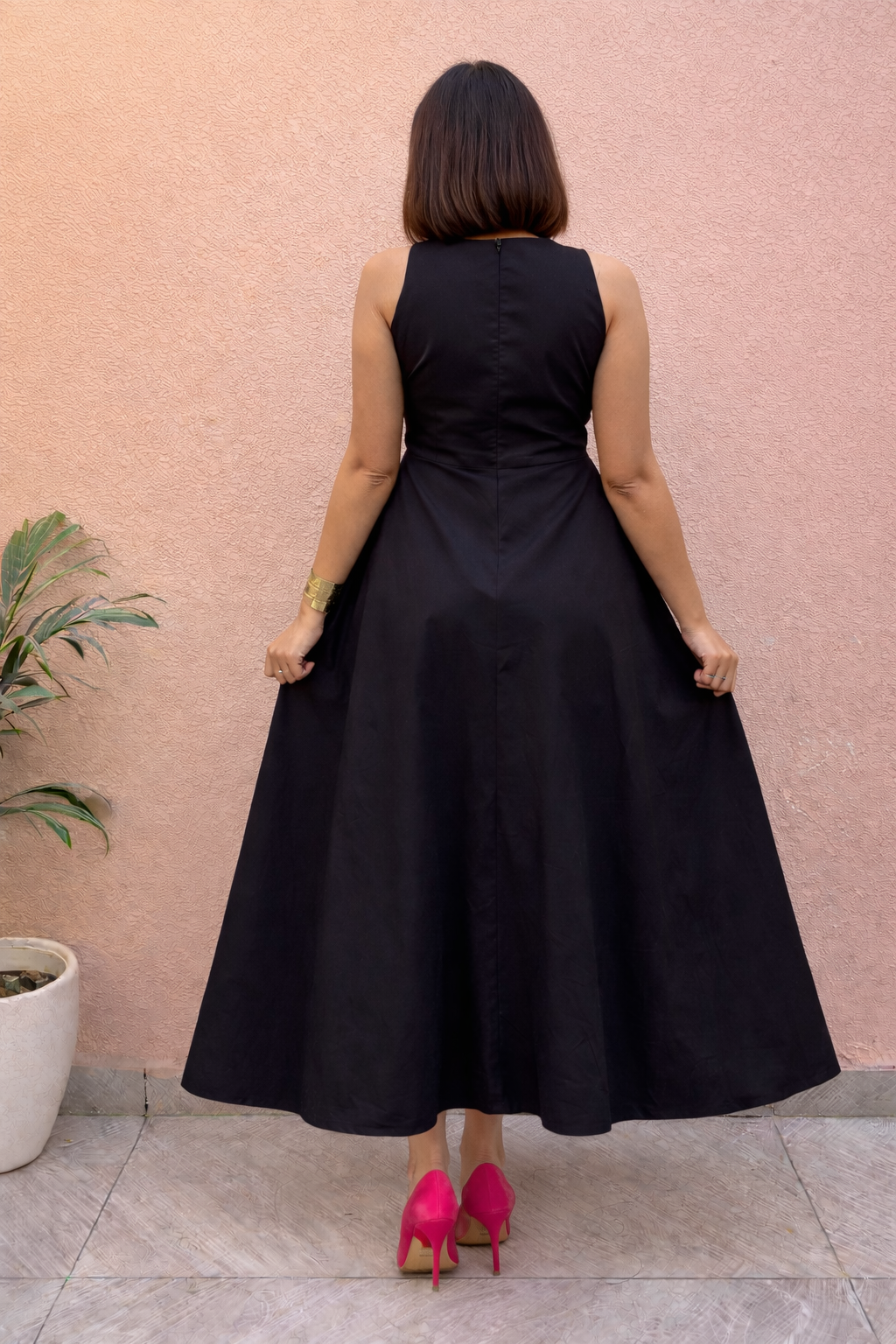 Black Cotton Skater Maxi Dress