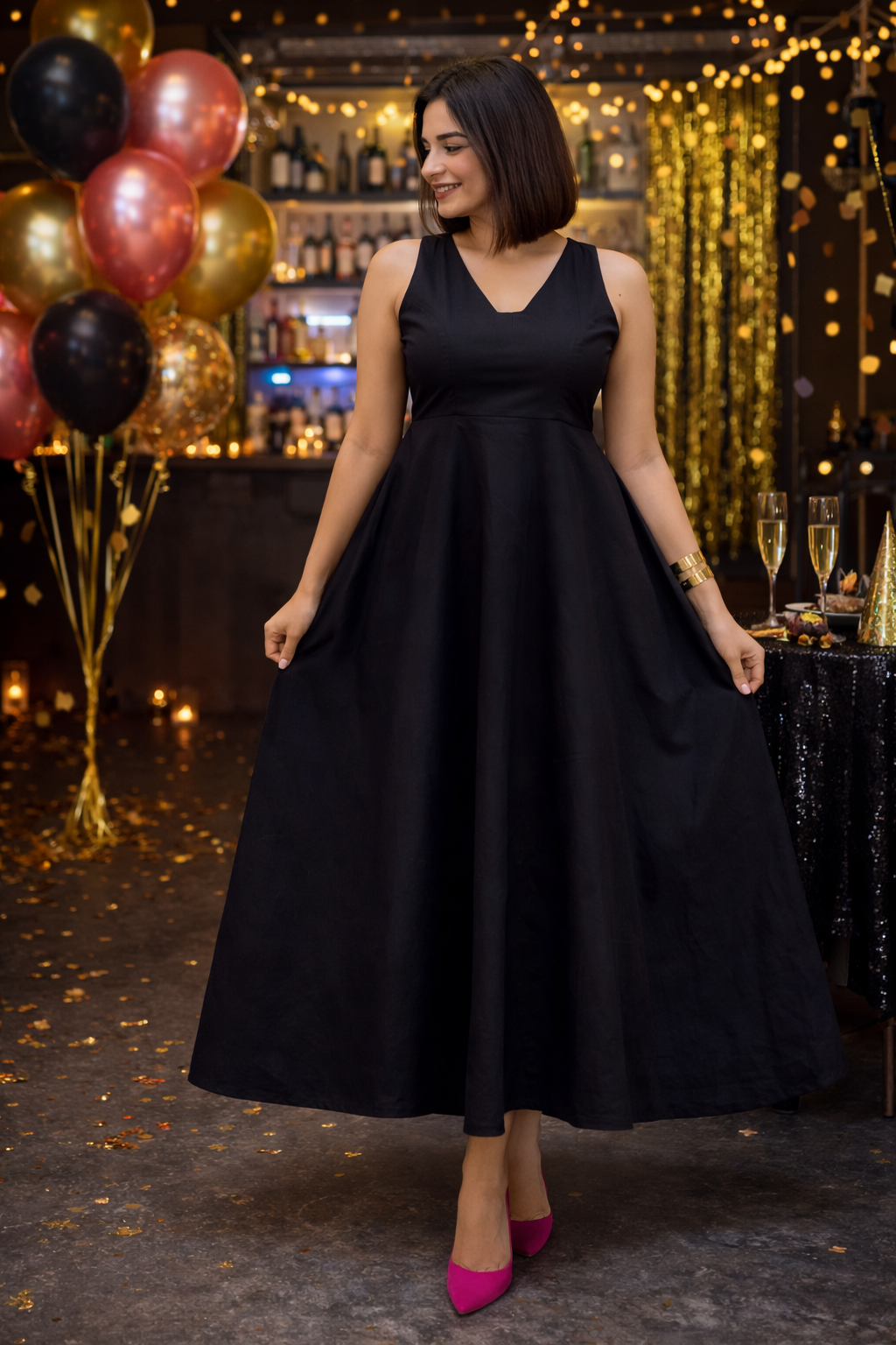 Black Cotton Skater Maxi Dress