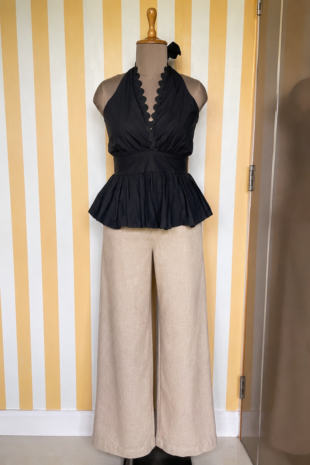 Midnight Muse Cotton Halter Peplum Top