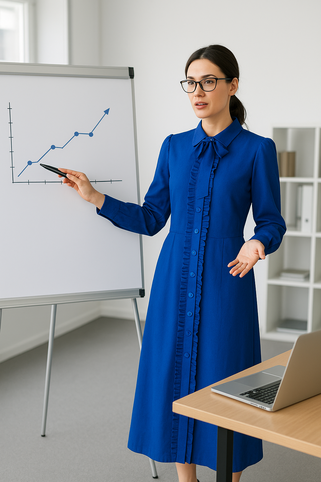 Royal Blue Cotton-Linen A-Line Shirt Dress