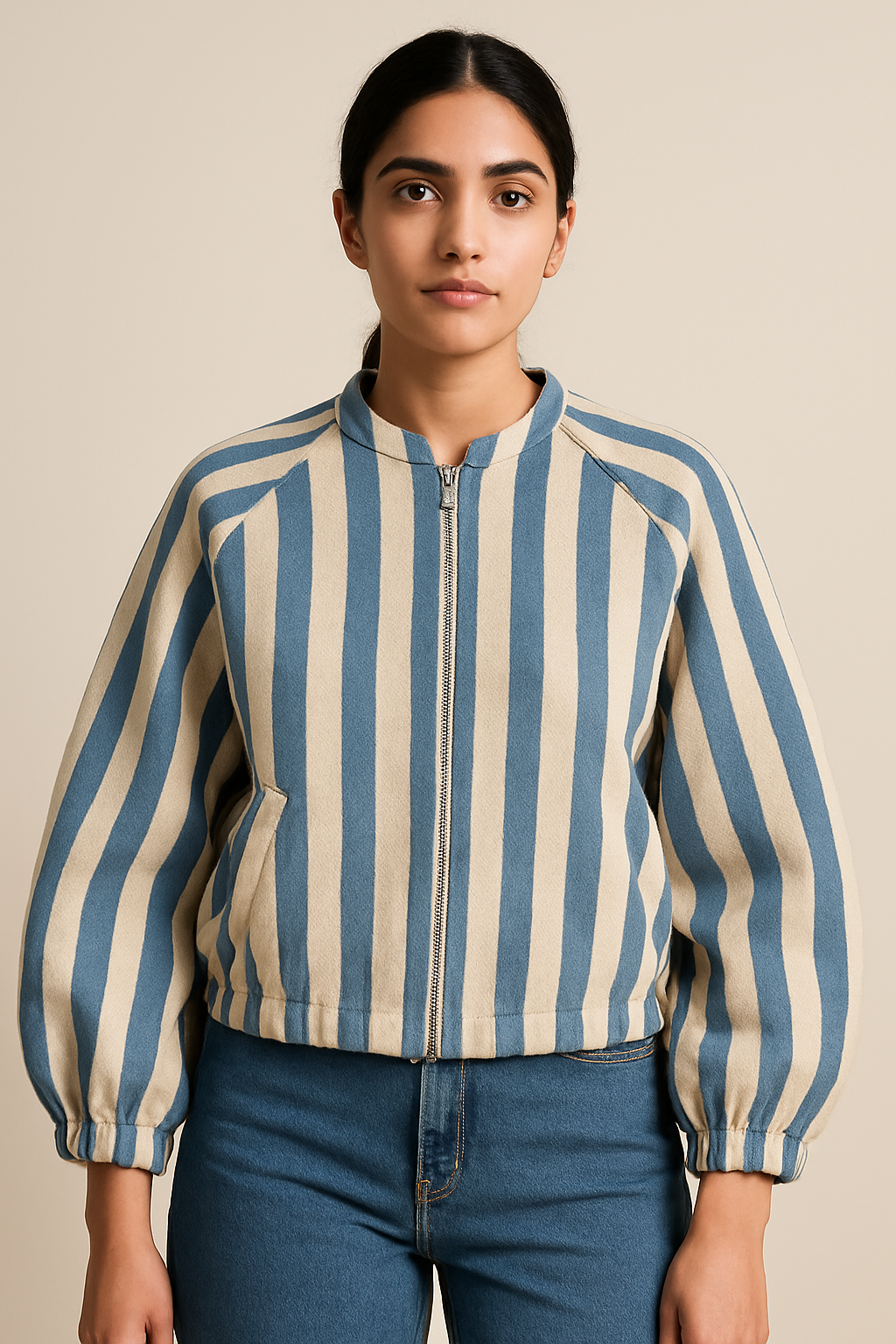 The Bloom Stripe Bomber Jacket