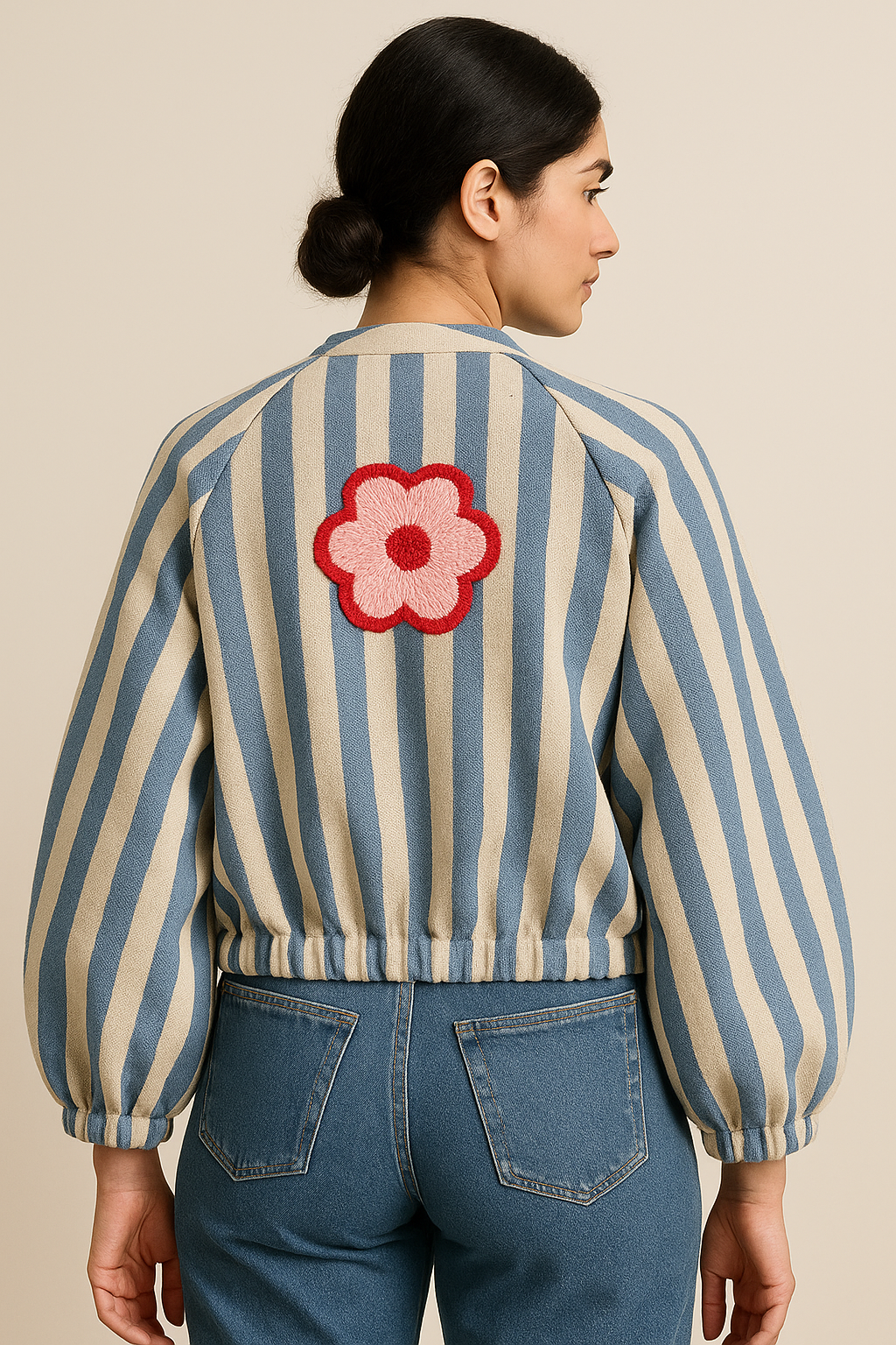 The Bloom Stripe Bomber Jacket