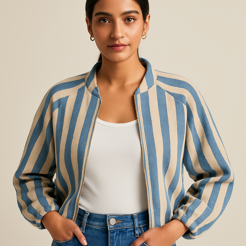 The Bloom Stripe Bomber Jacket