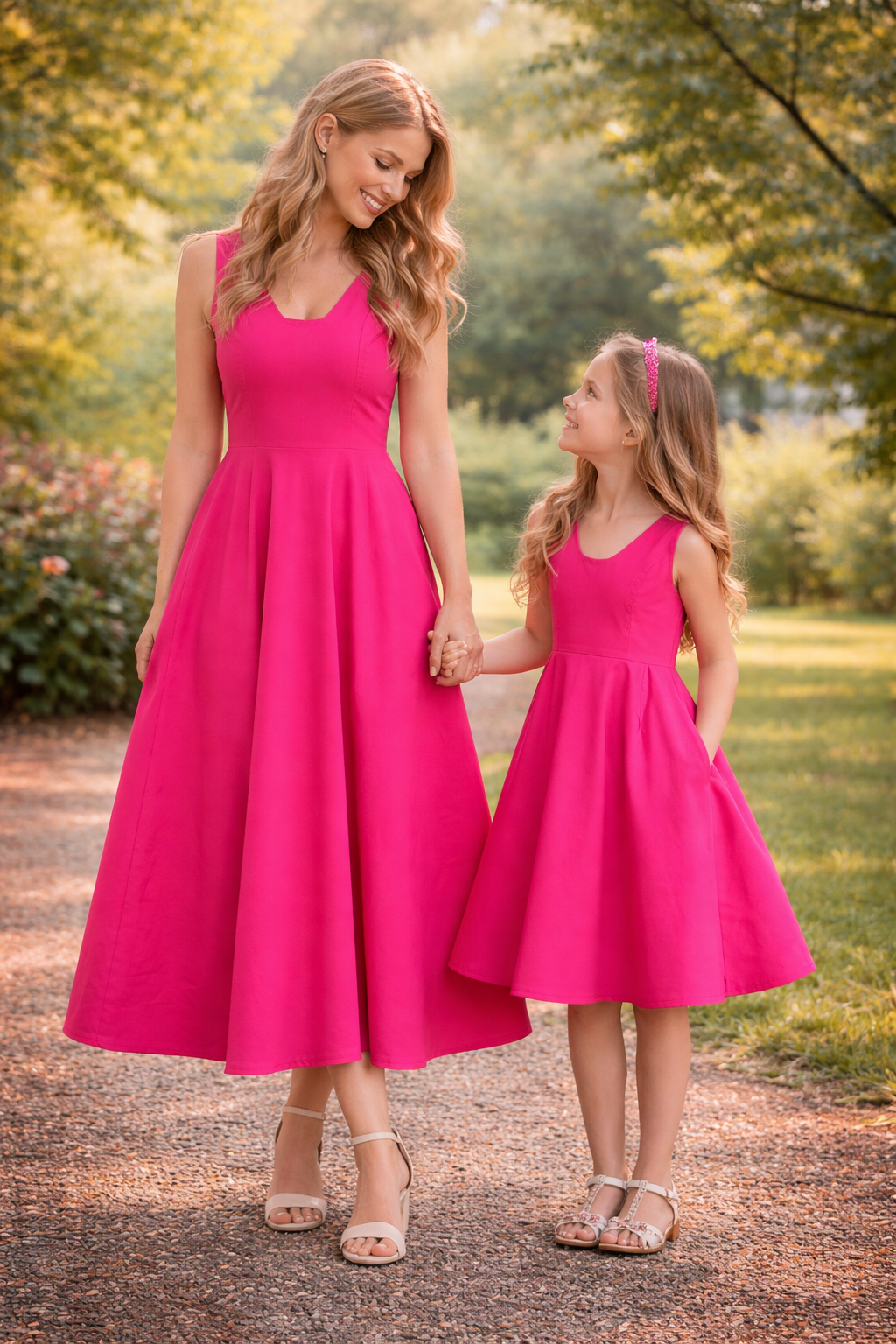 Hot Pink Pure Cotton Fit & Flare Girls Dress