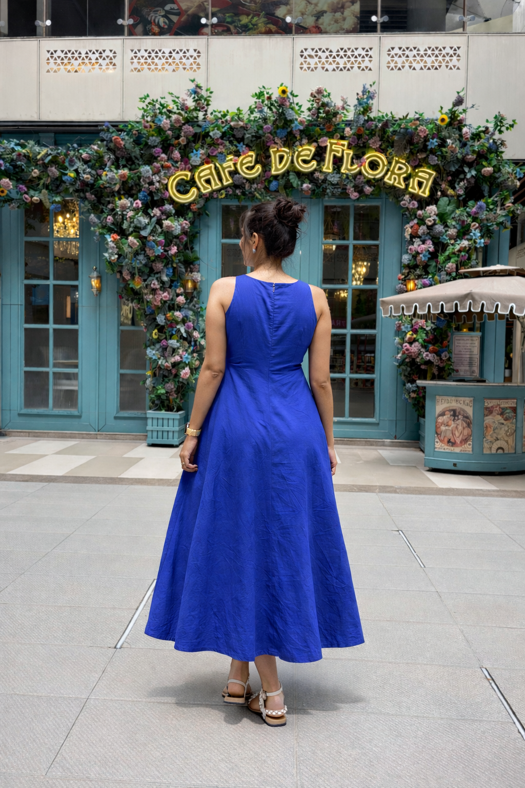 Blue Cotton Skater Maxi Dress