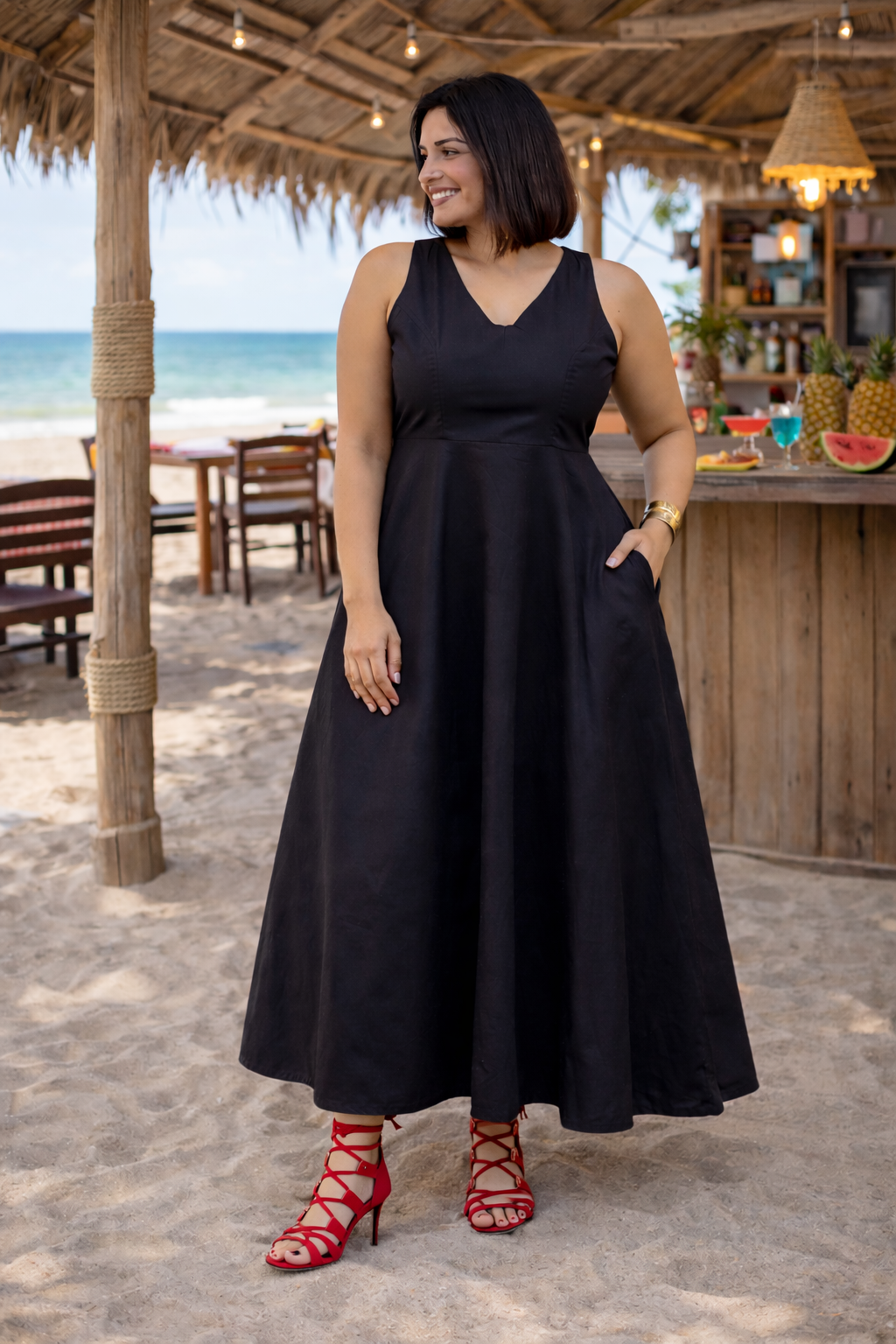 black maxi skater dress Skater Maxi Dress Black White