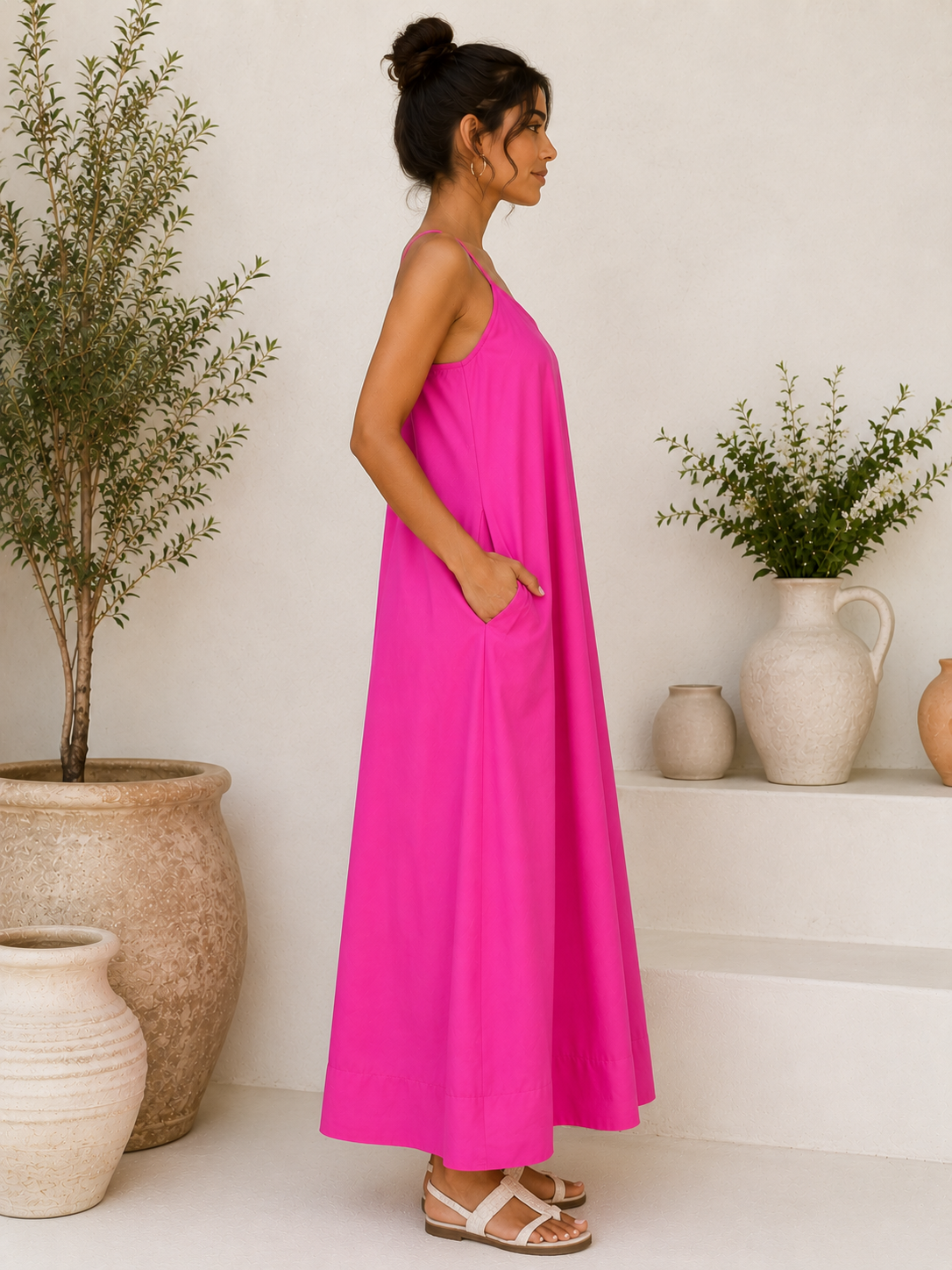 Pink Bloom Cotton A-Line Maxi Dress
