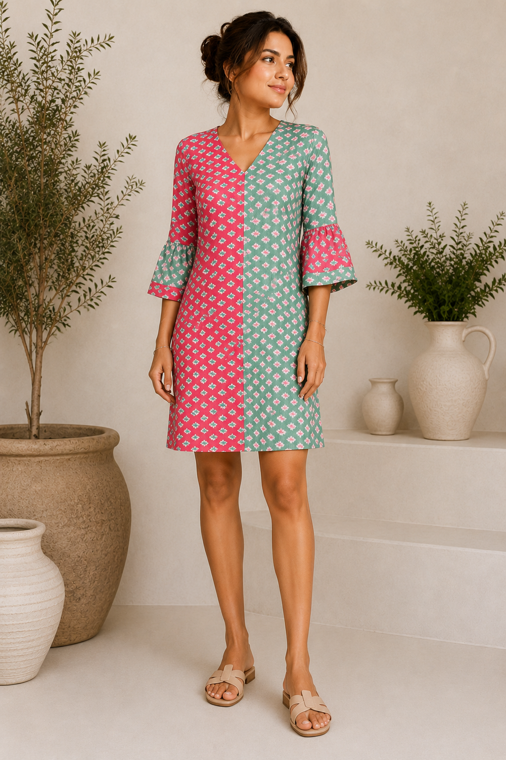 Red Green Shift Dress
