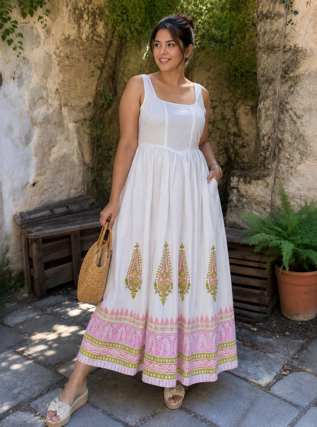 Blush Bloom Cotton Maxi Dress with Pockets