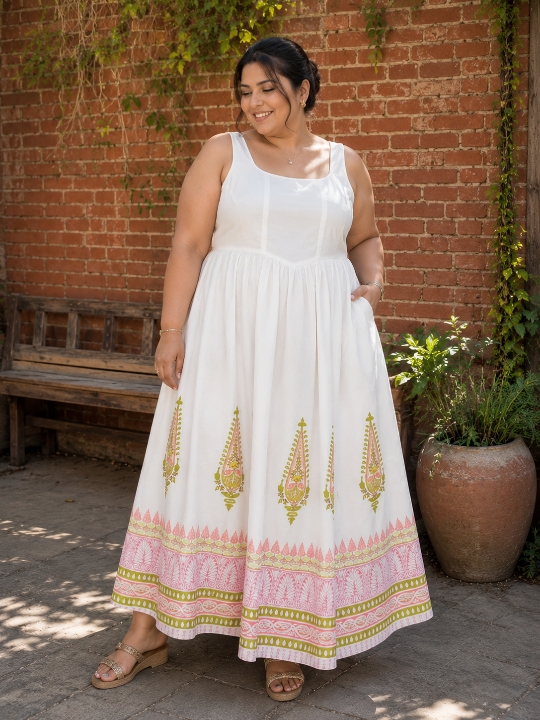 Blush Bloom Cotton Maxi Dress with Pockets