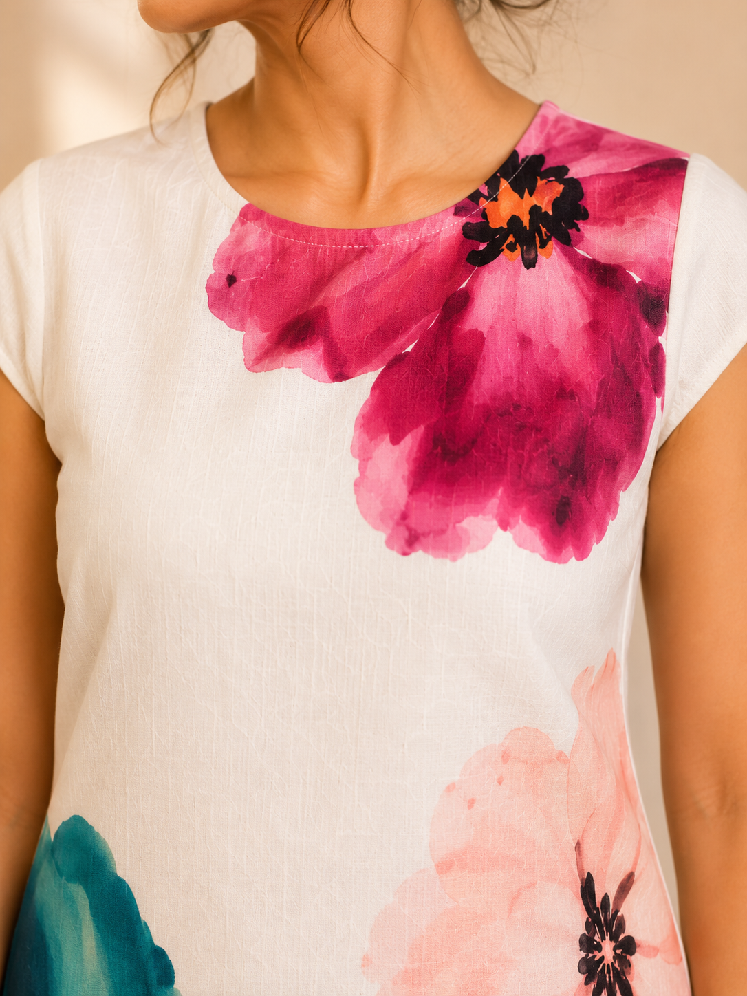 Blush Bloom Linen Blend Shift Dress with Pockets