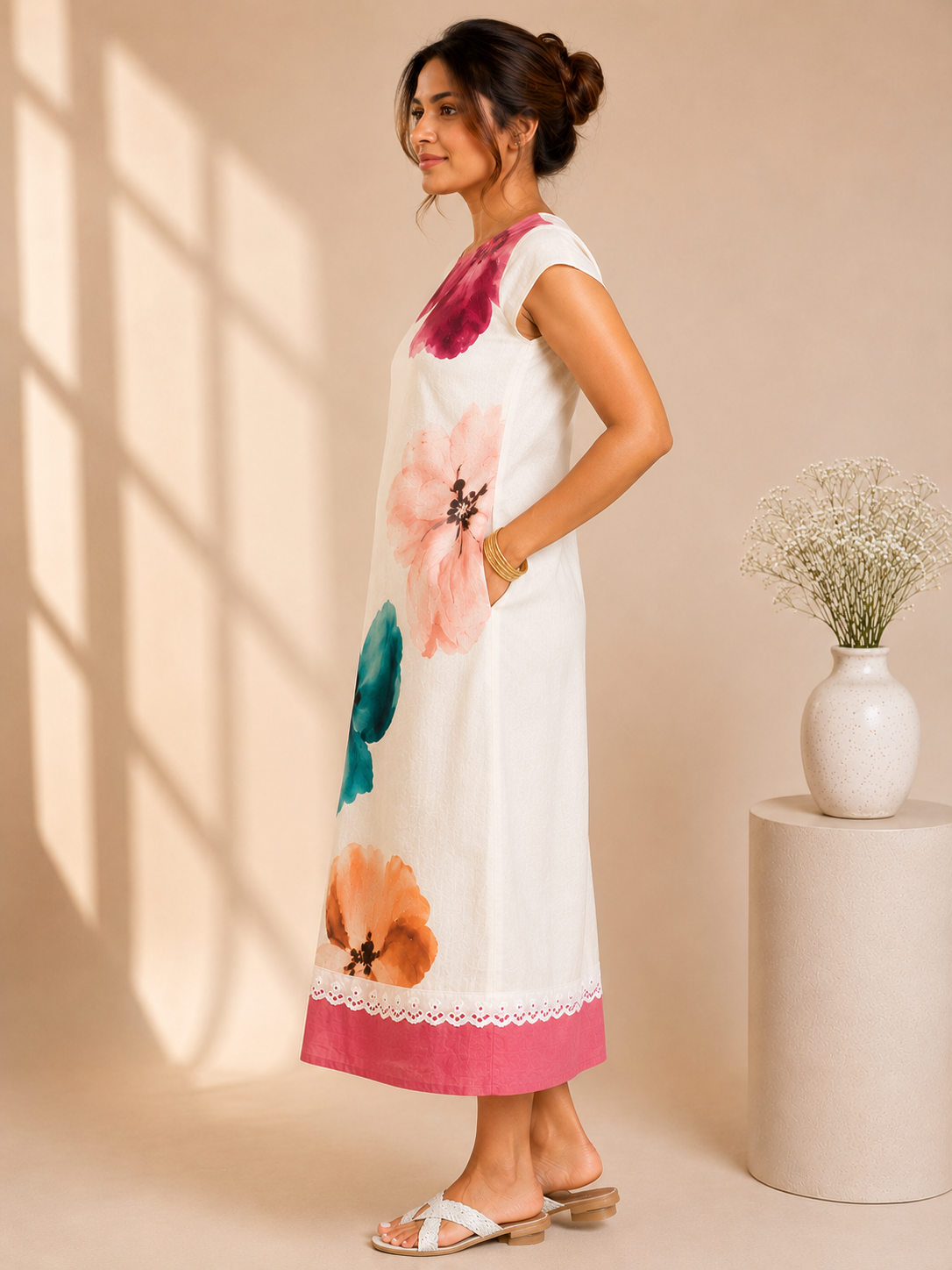 Blush Bloom Linen Blend Shift Dress with Pockets