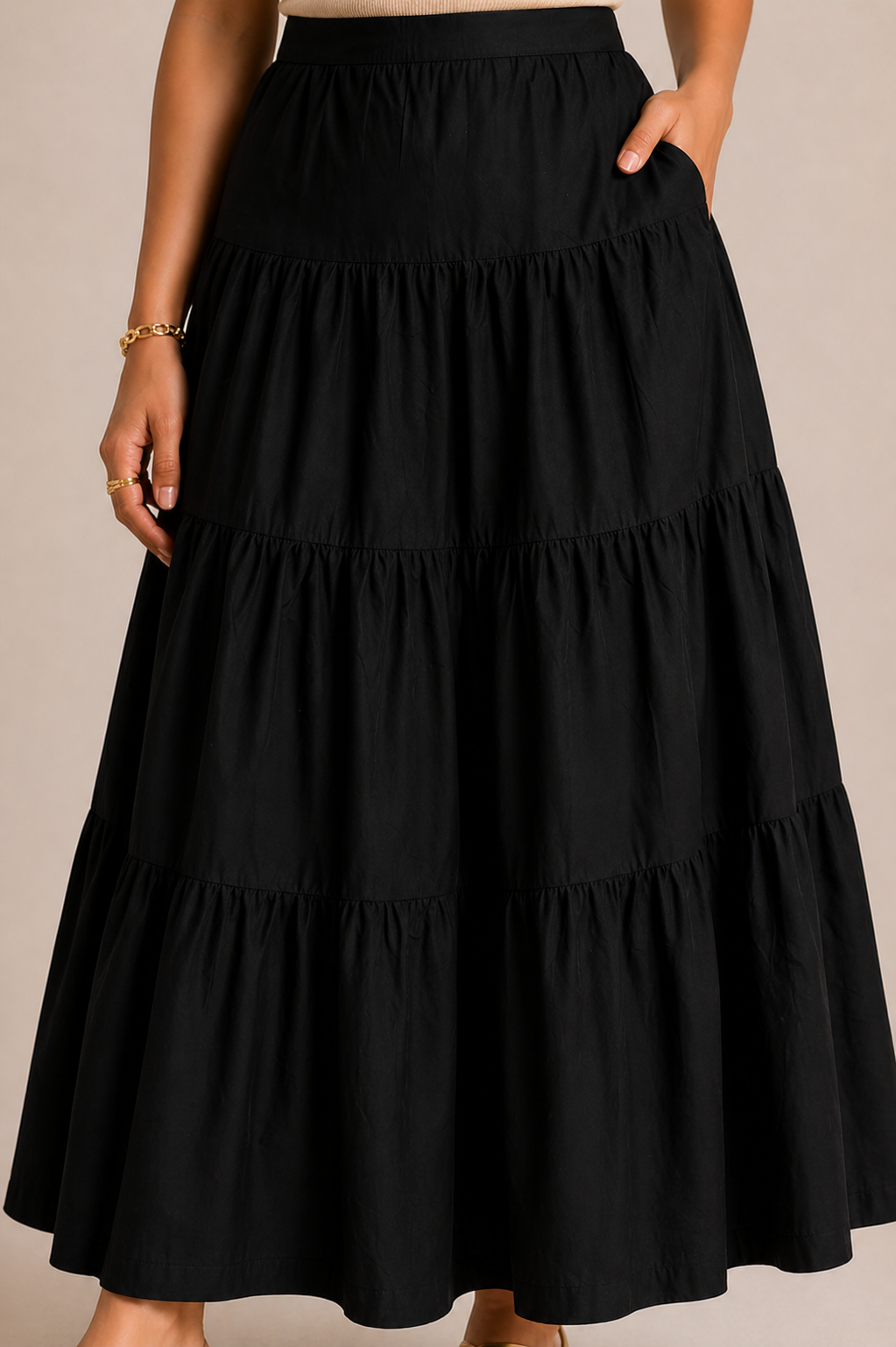 Black Ruffled Long Skirt