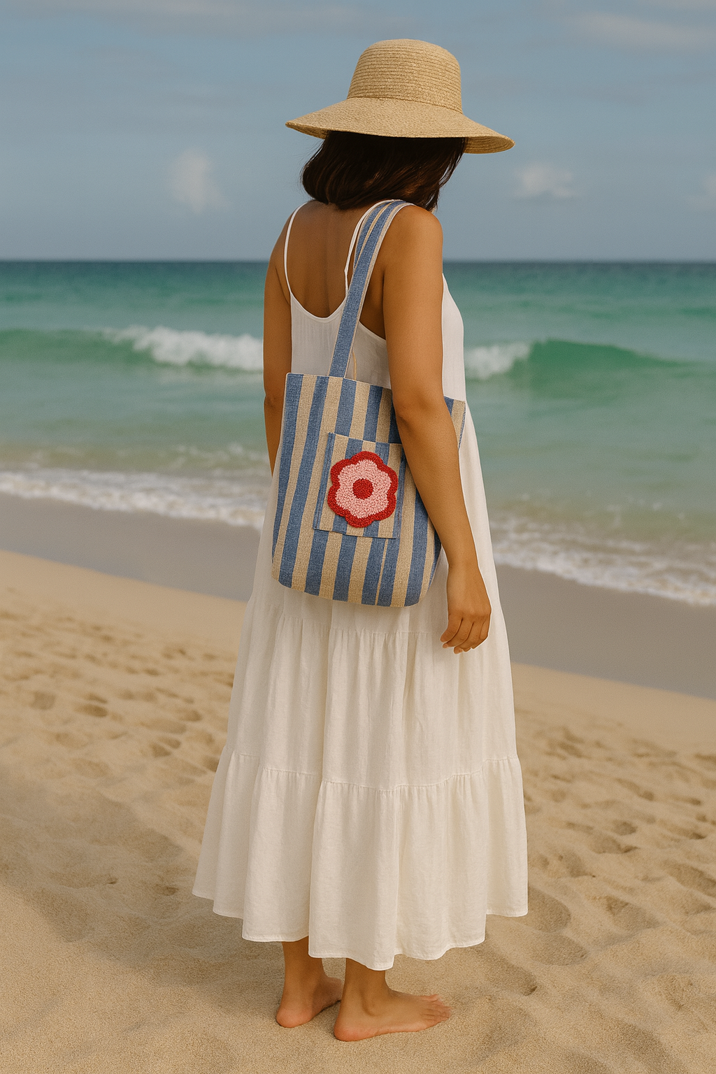 Bloom Stripe Cotton Canvas Tote Bag