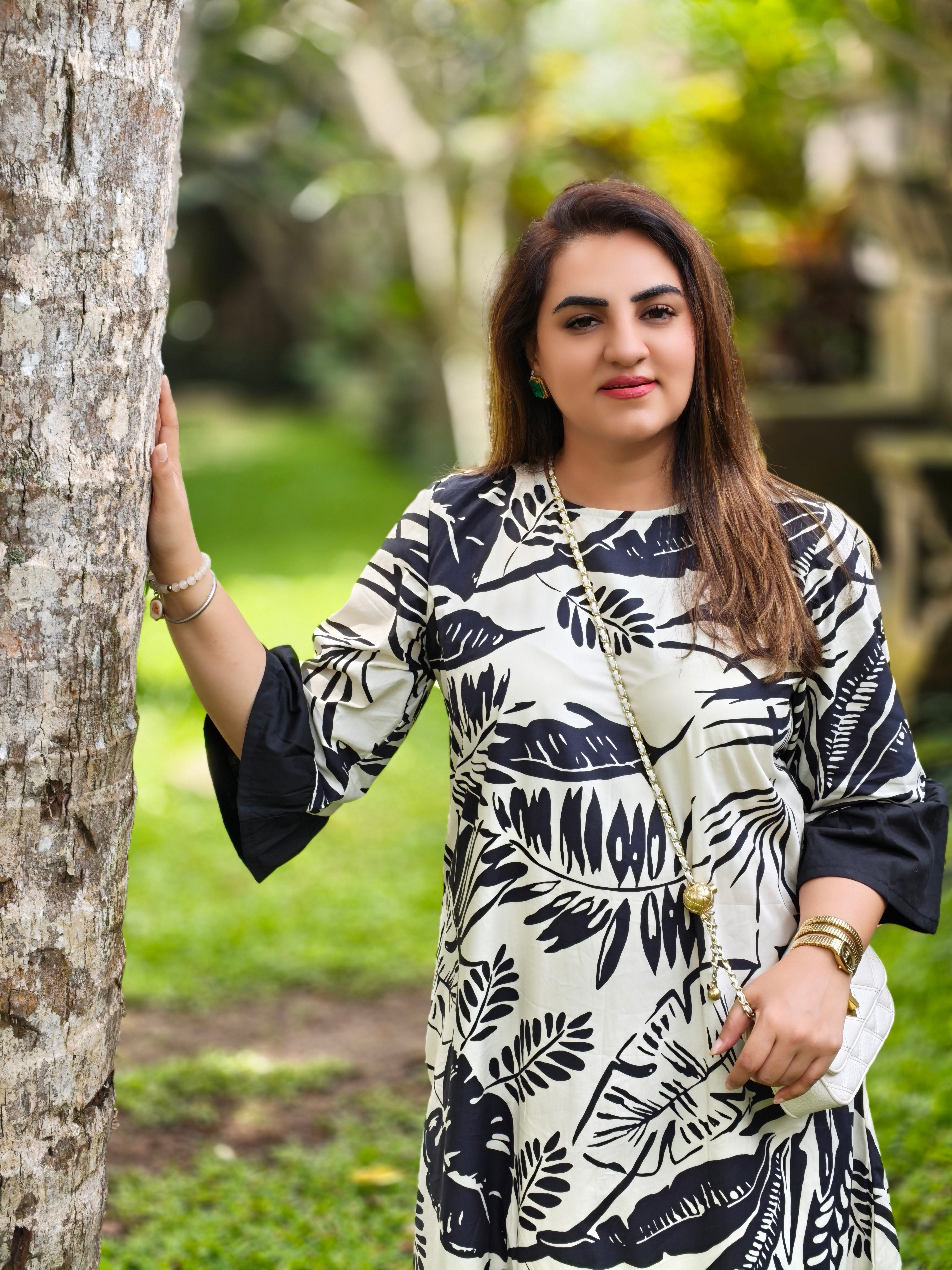 Printed Zigzag Midi Dress