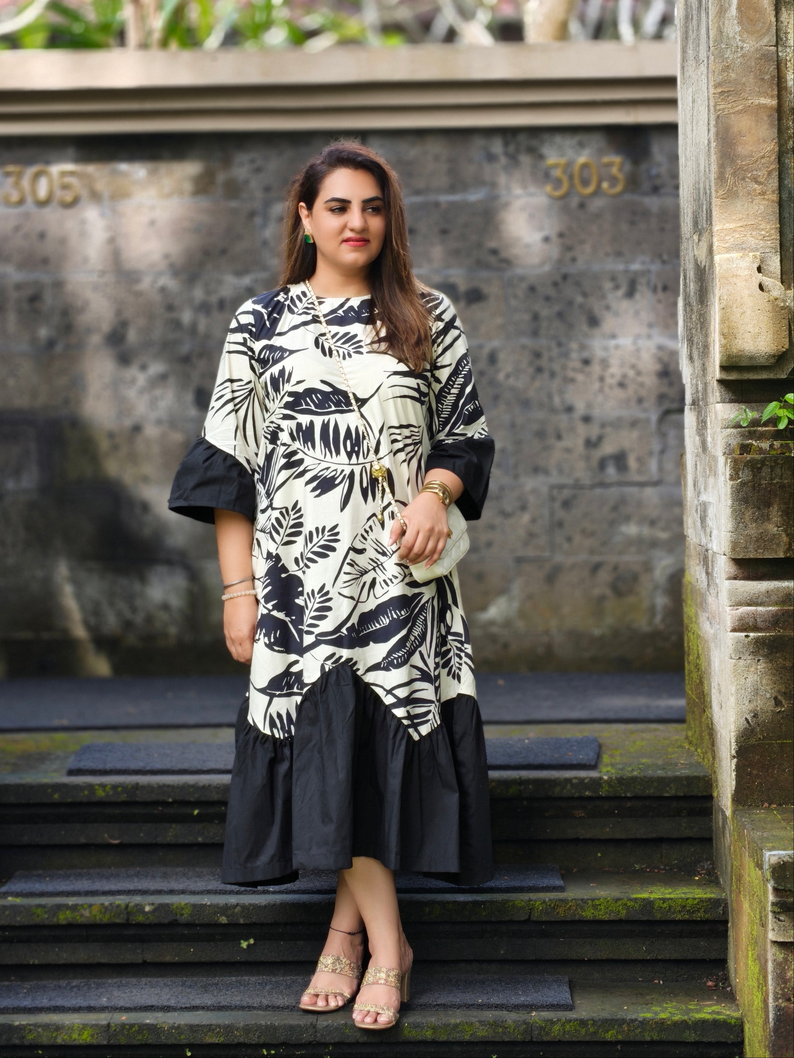 Printed Zigzag Midi Dress