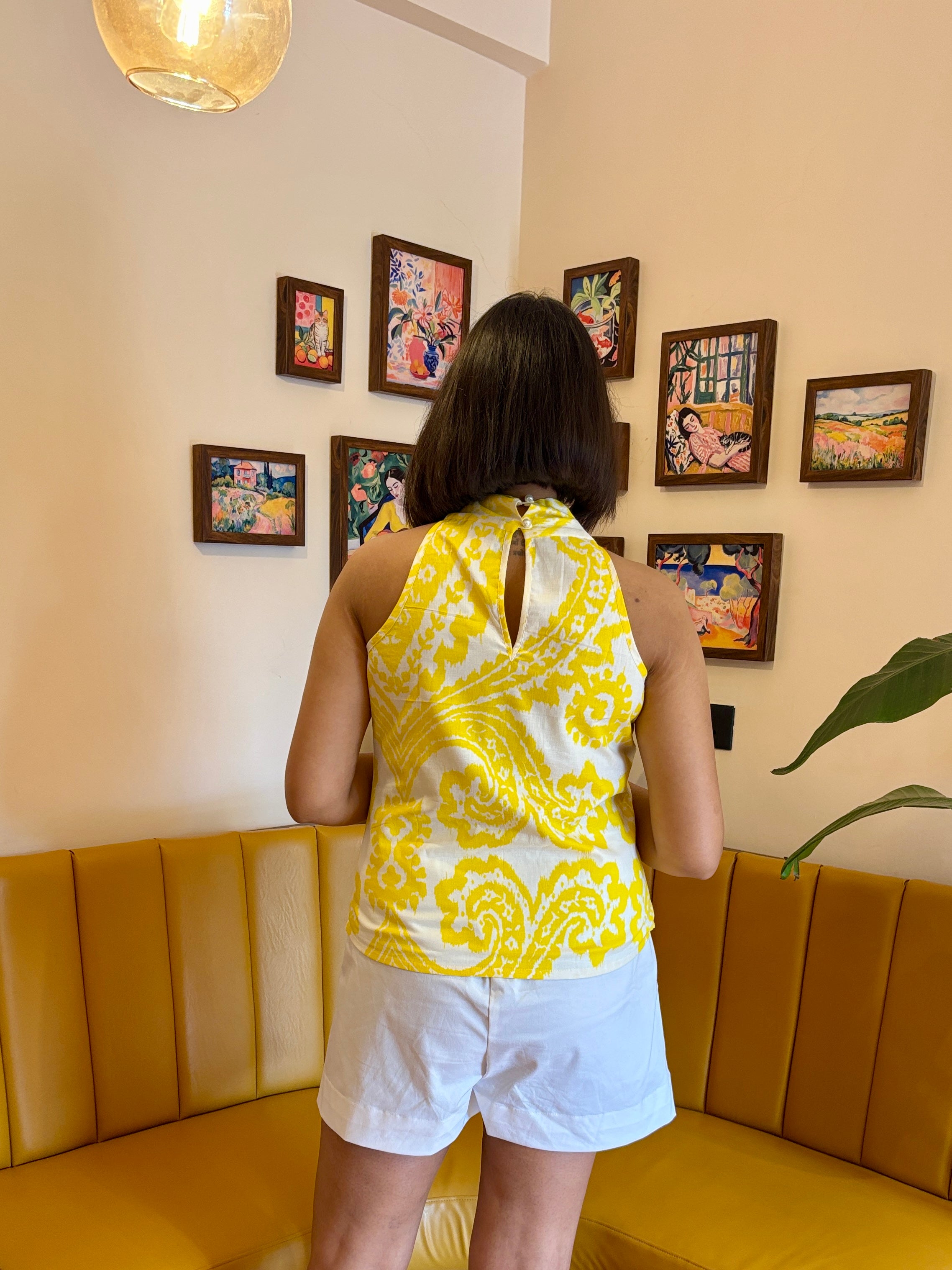 Yellow Twist Halter Cotton Top
