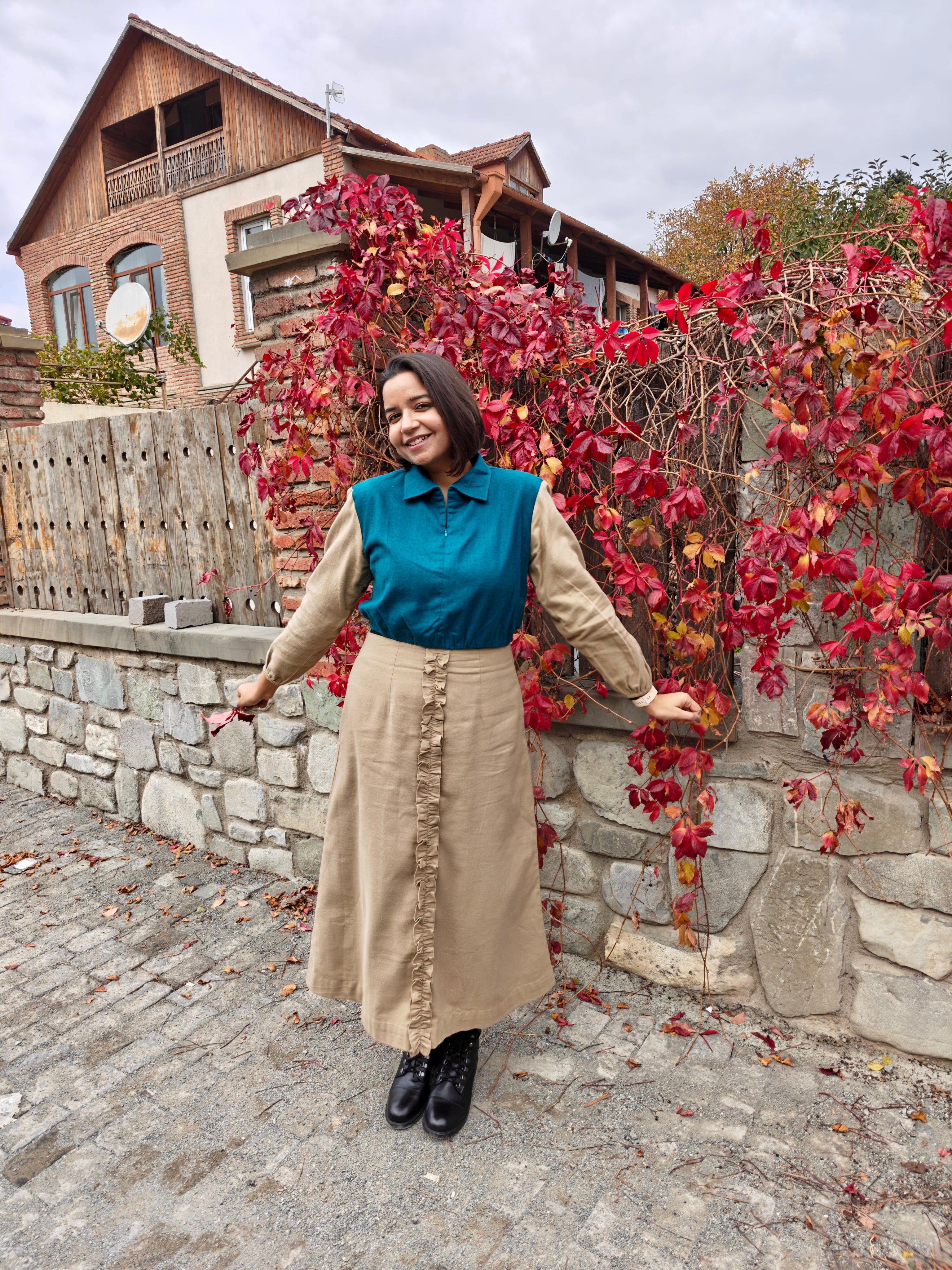 Teal & Beige Winter Coord Set