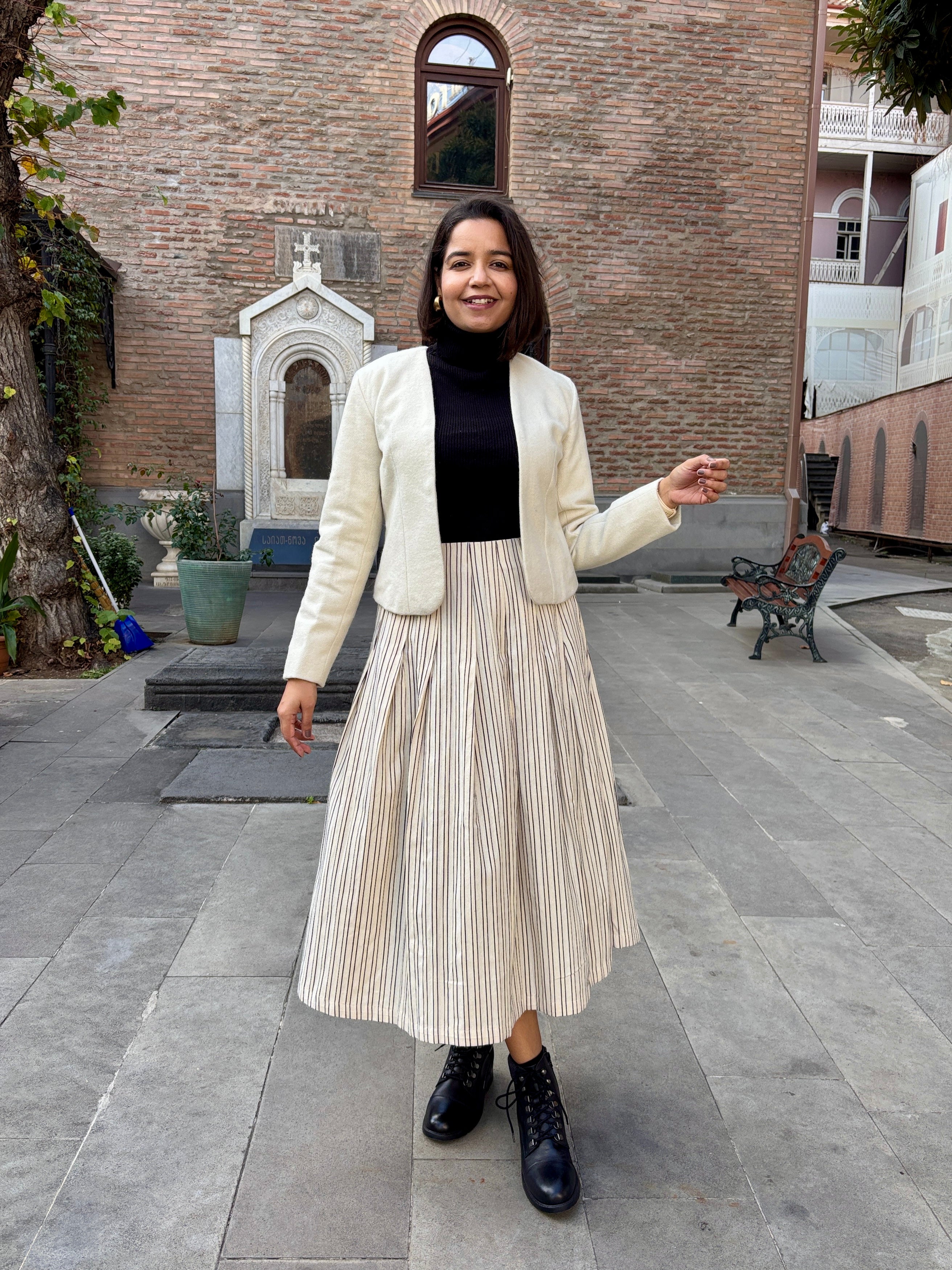 Ivory Jacket & Striped Skirt Coord Set