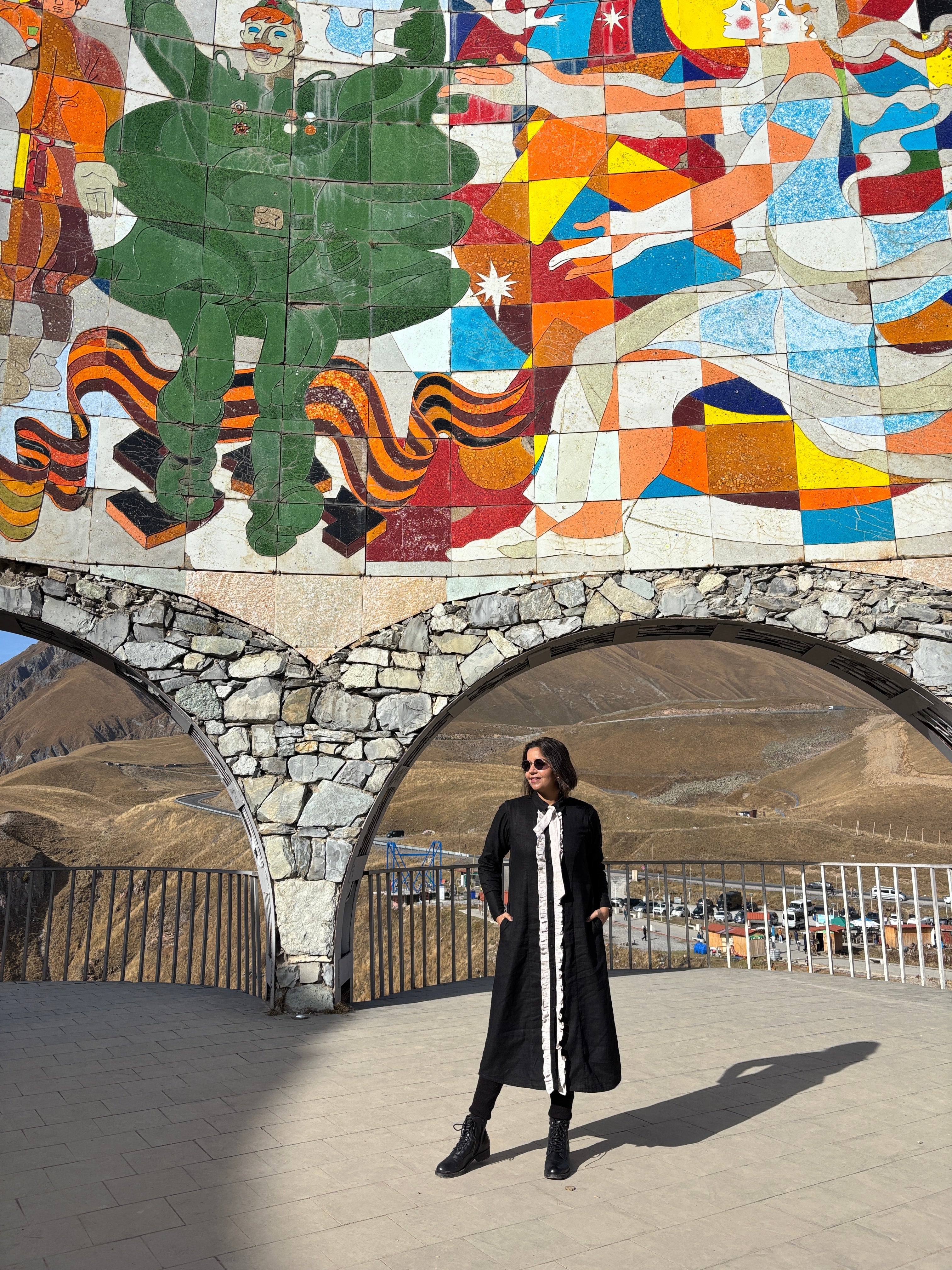 Black Cotton-Linen A-Line Shirt Dress