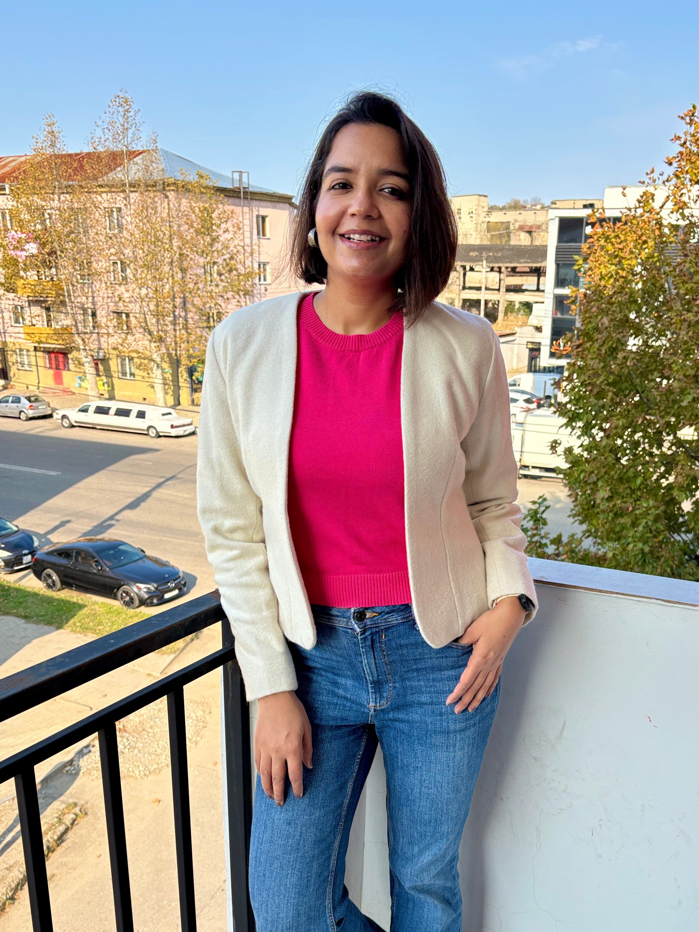 Ivory Wool-Blend Structured Jacket