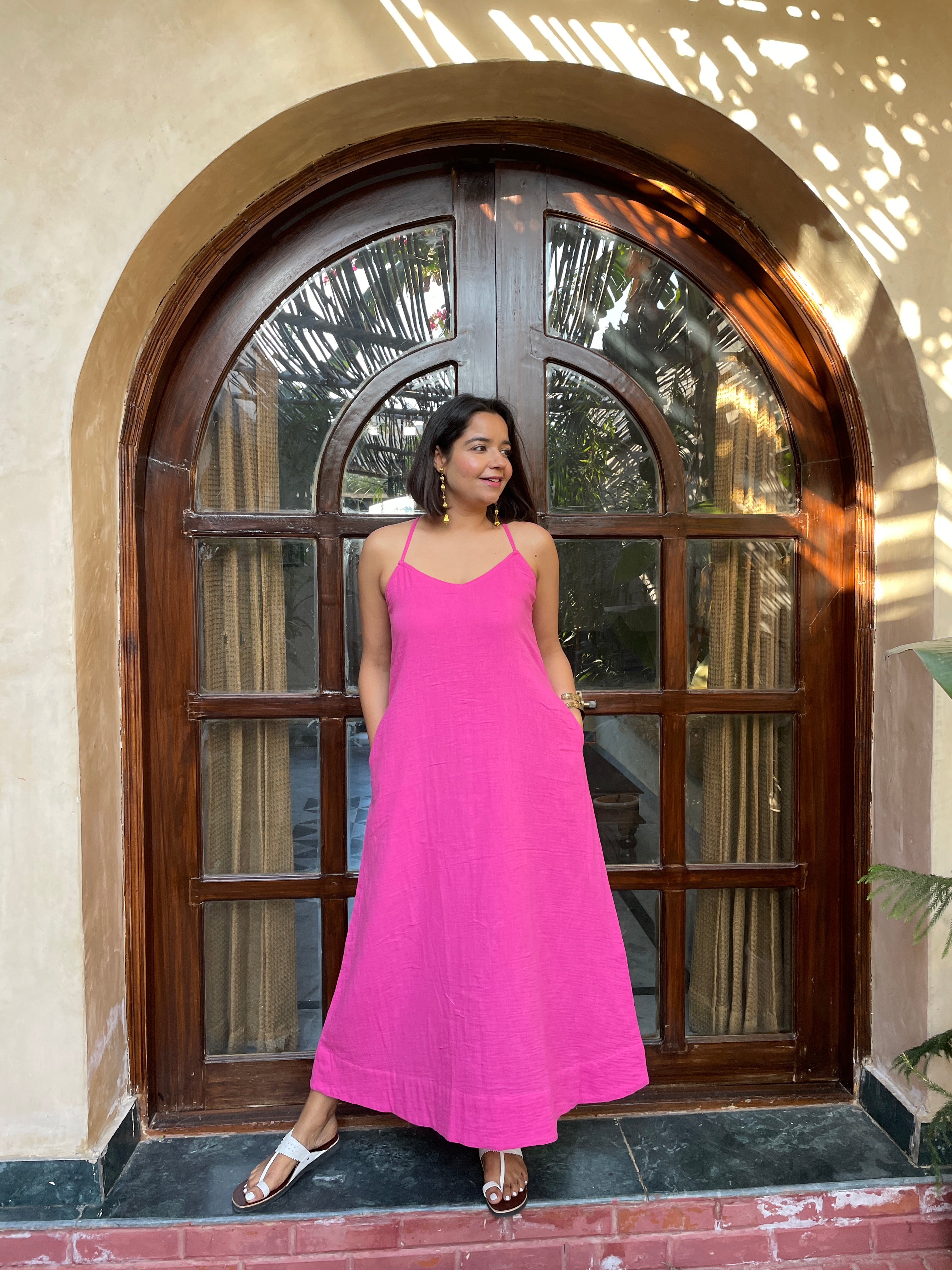 Pink Organic Cotton Strappy Maxi Dress