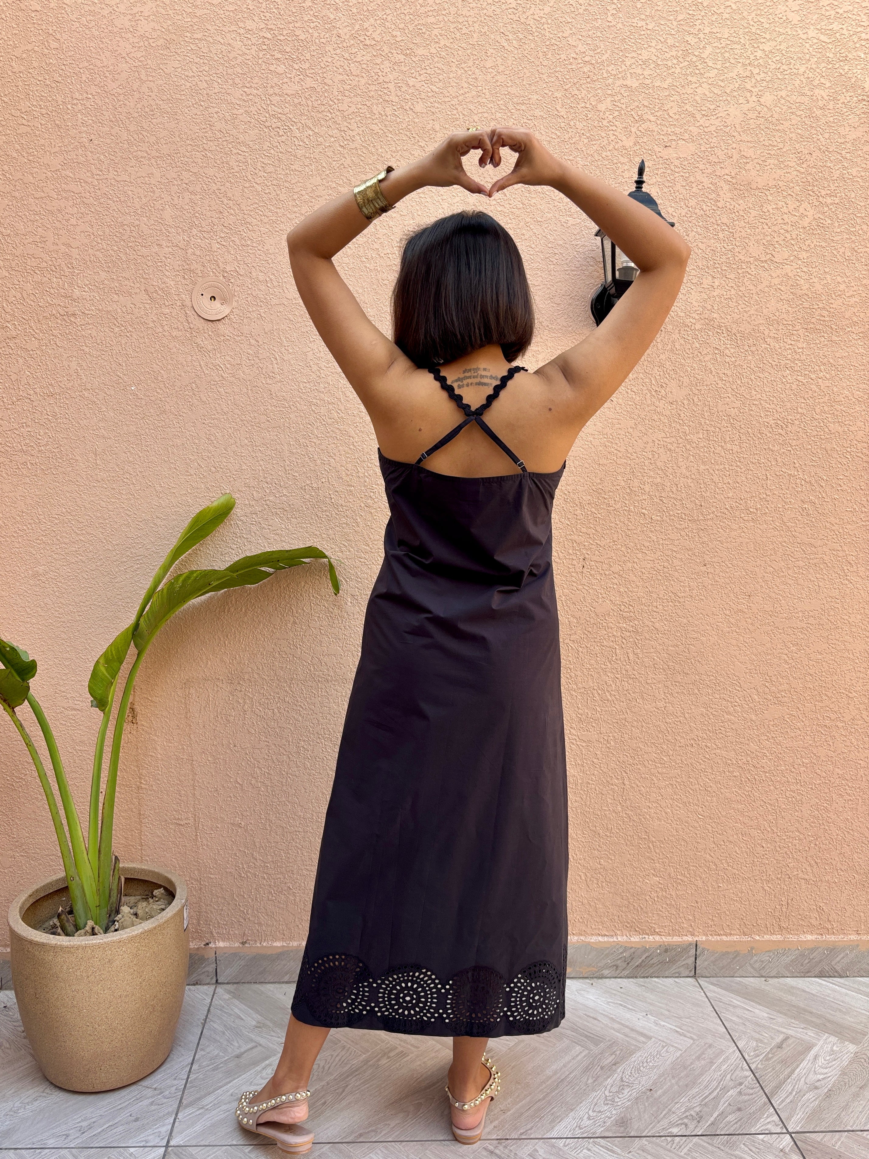 Black Cotton Schiffli Maxi Dress