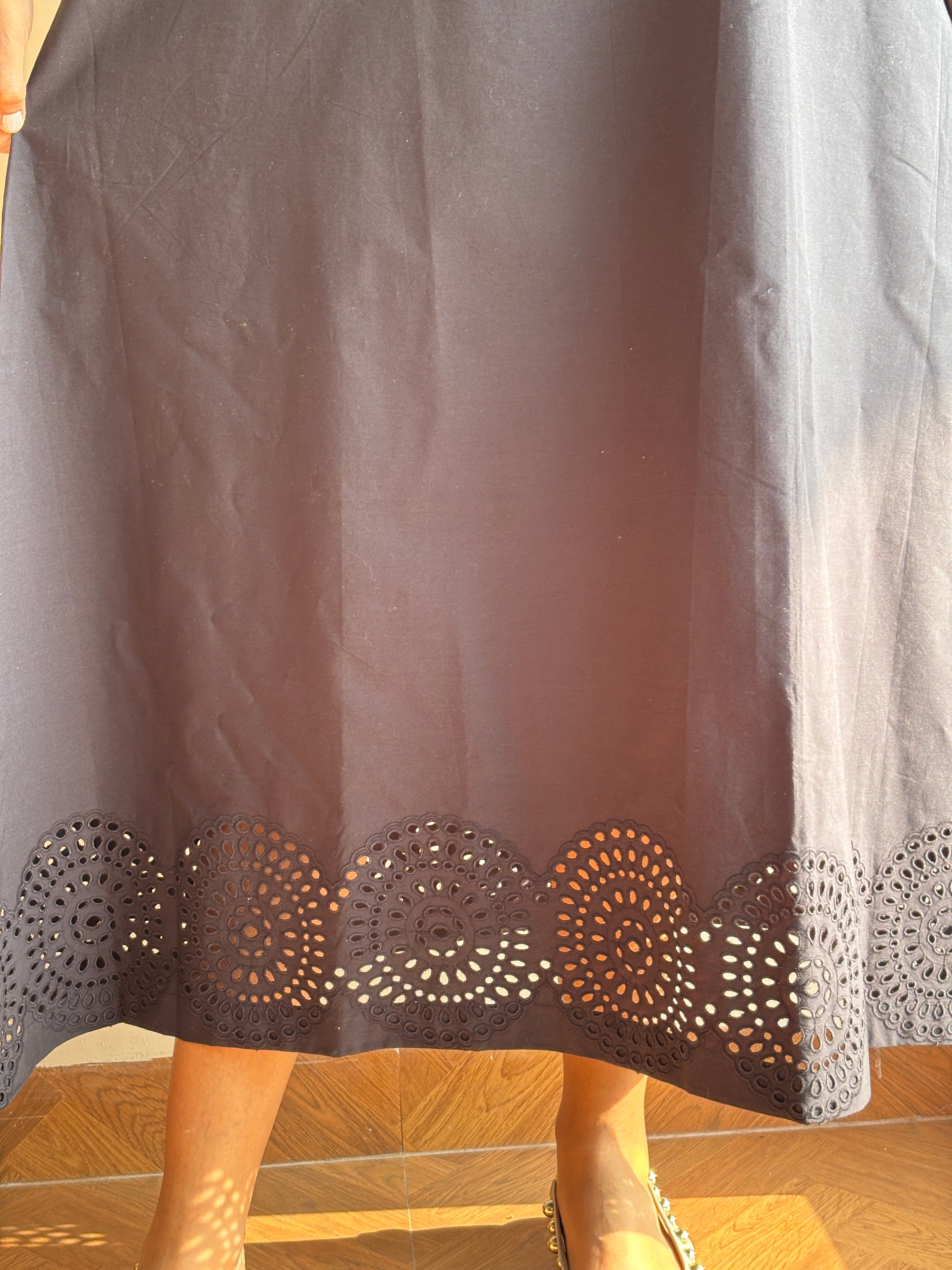 Black Cotton Schiffli Maxi Dress