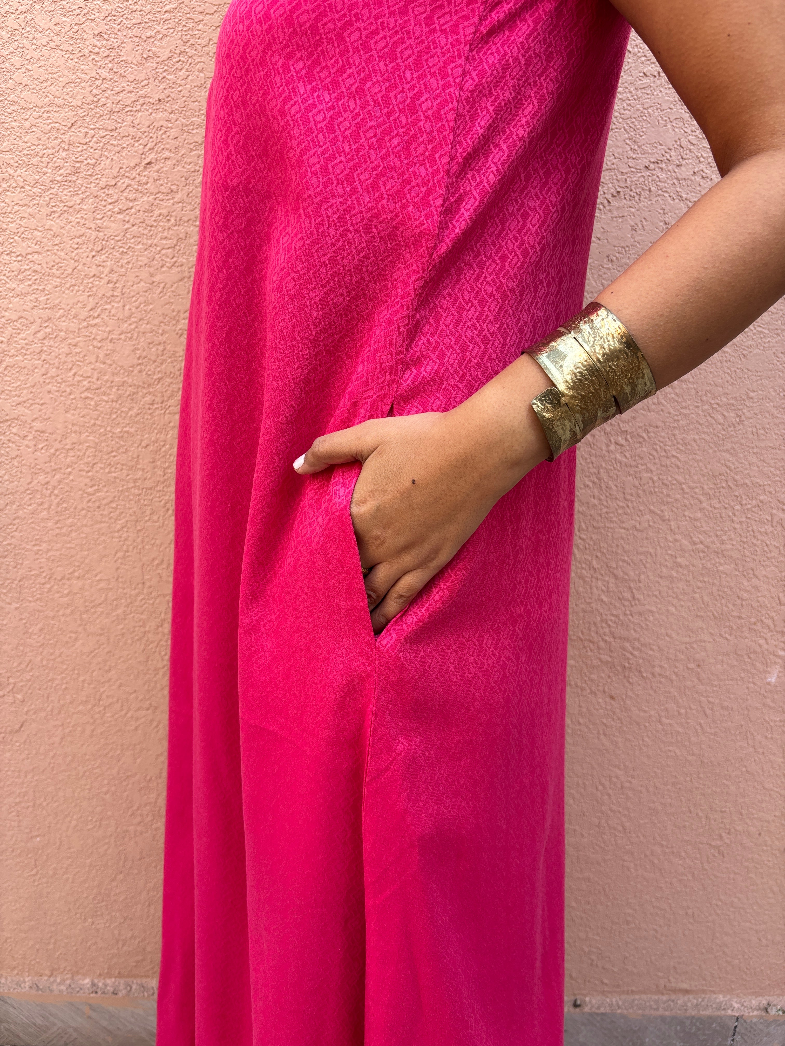 Hot Pink Twisted Halter Maxi Dress