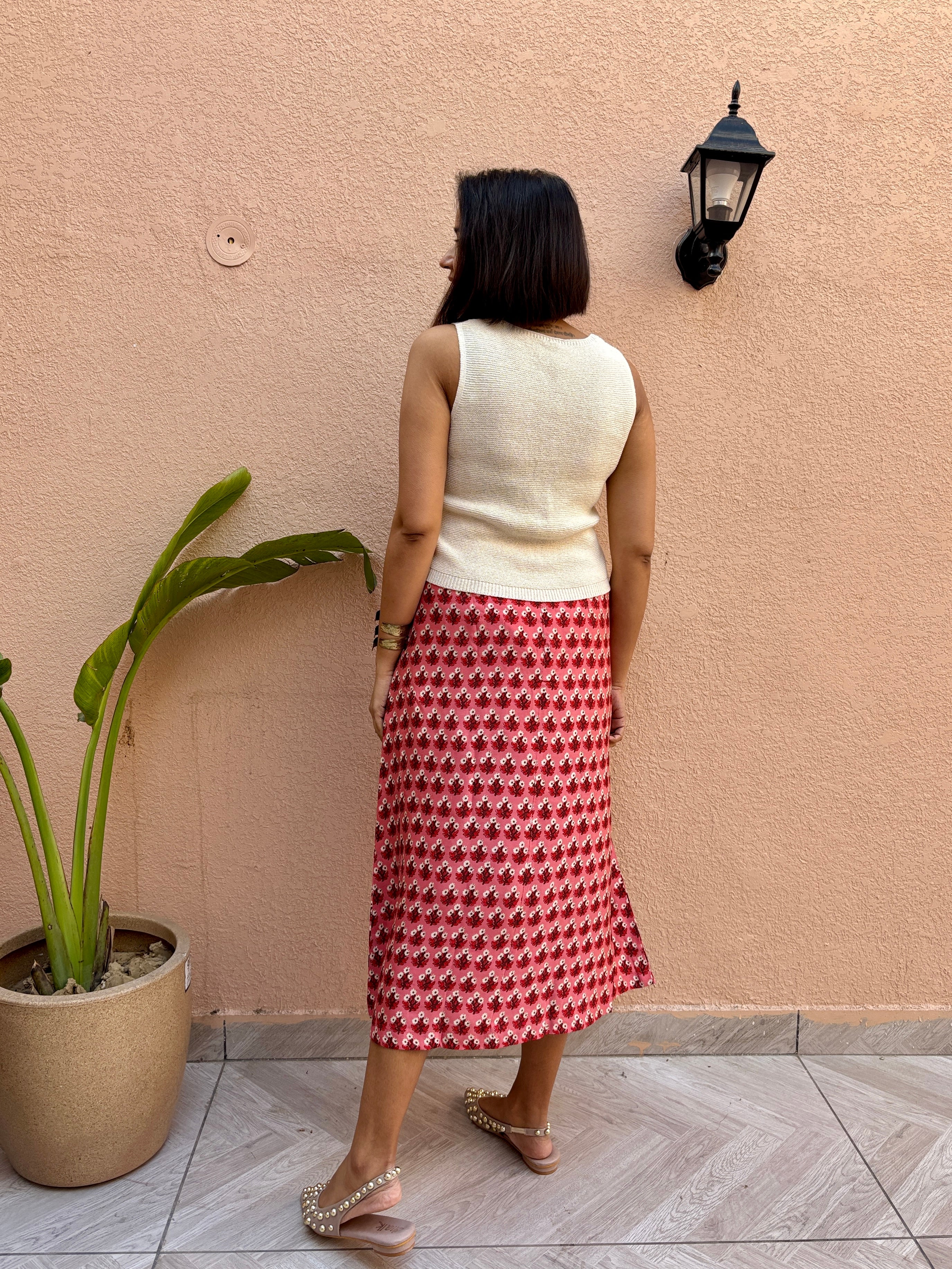 Red Ditsy Floral A-Line Skirt with Pockets