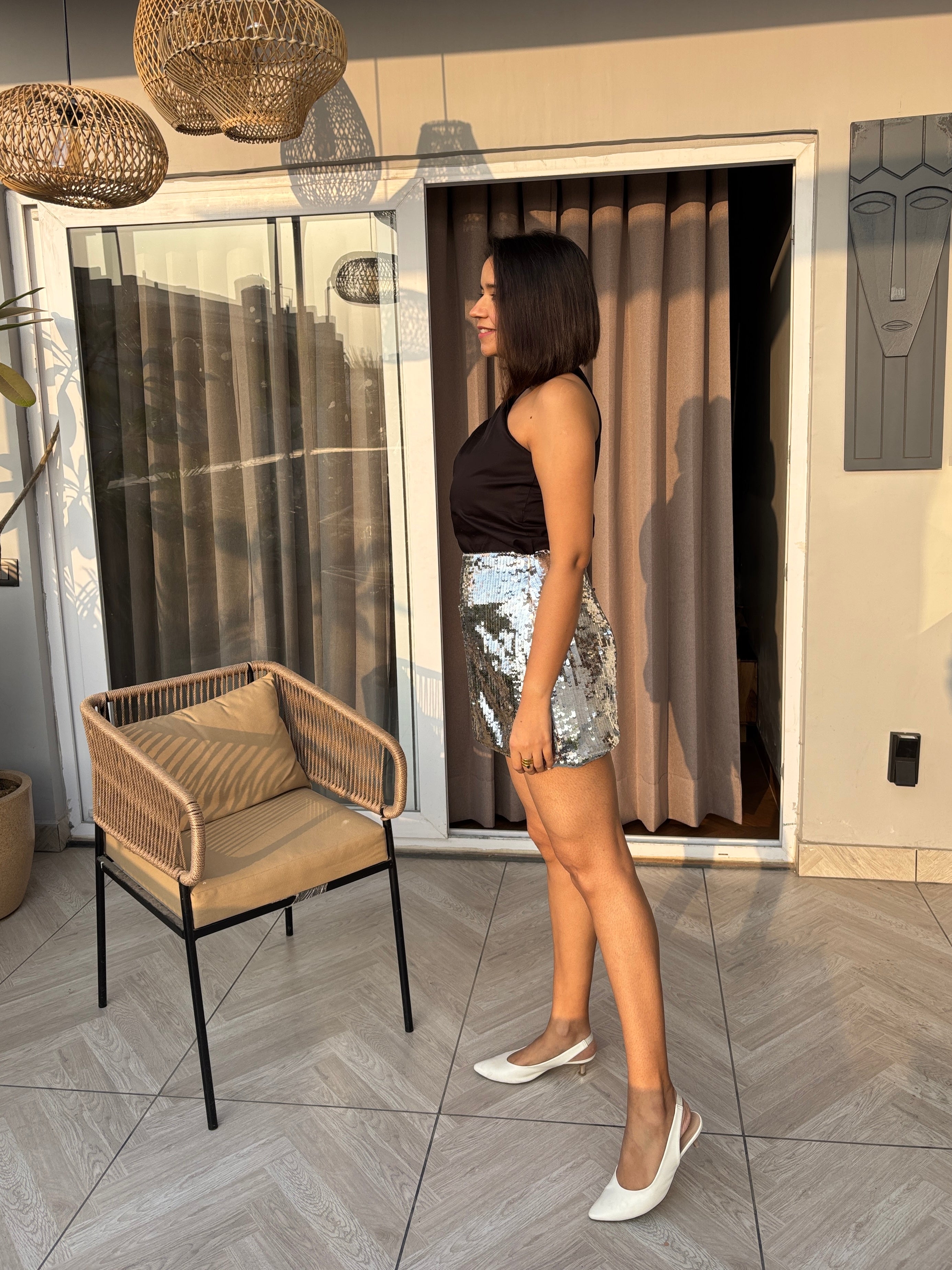 Champagne Sequin Mini Skirt