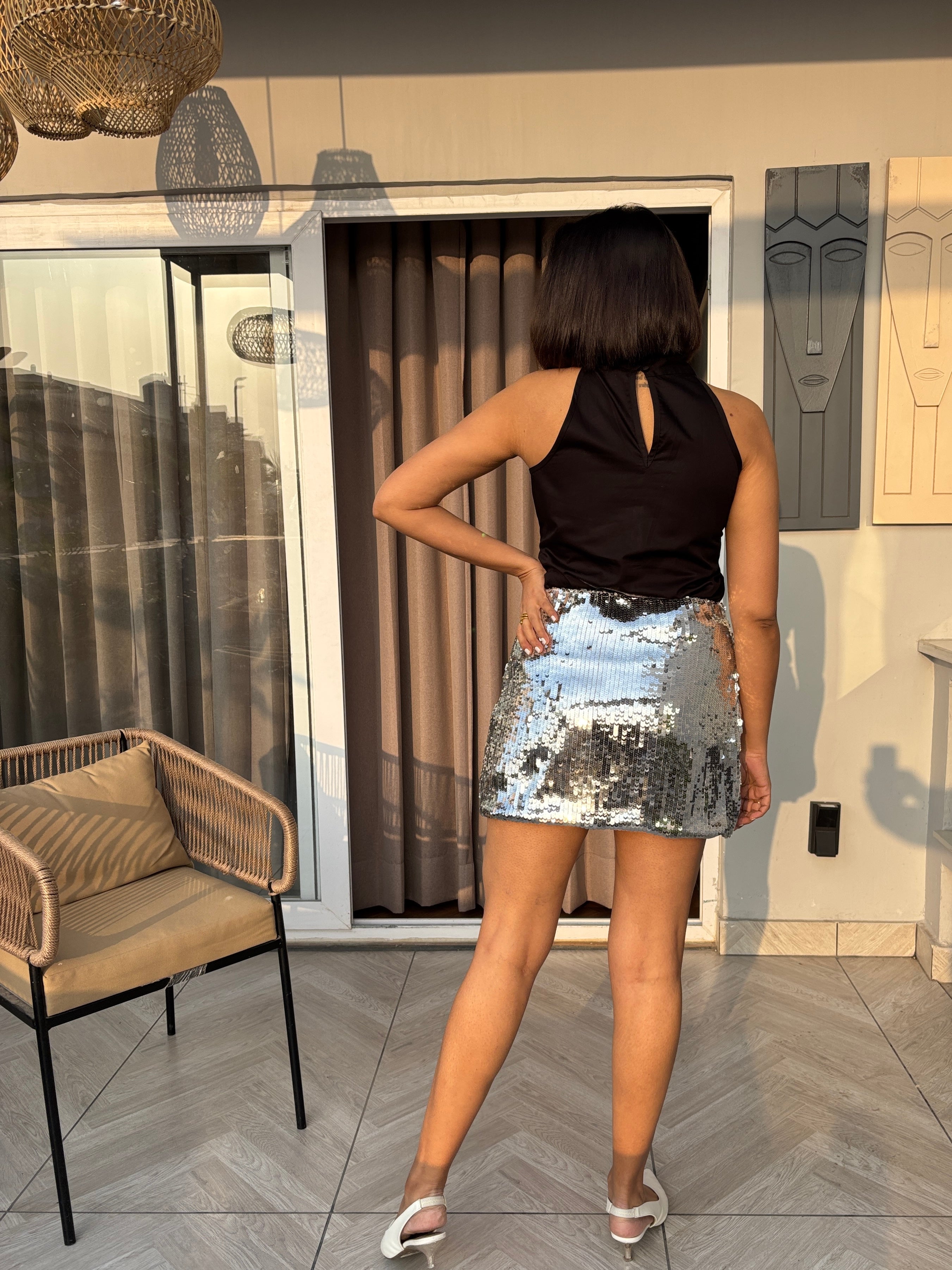 Black Halter Top and Sequin Skirt Co-ord Set