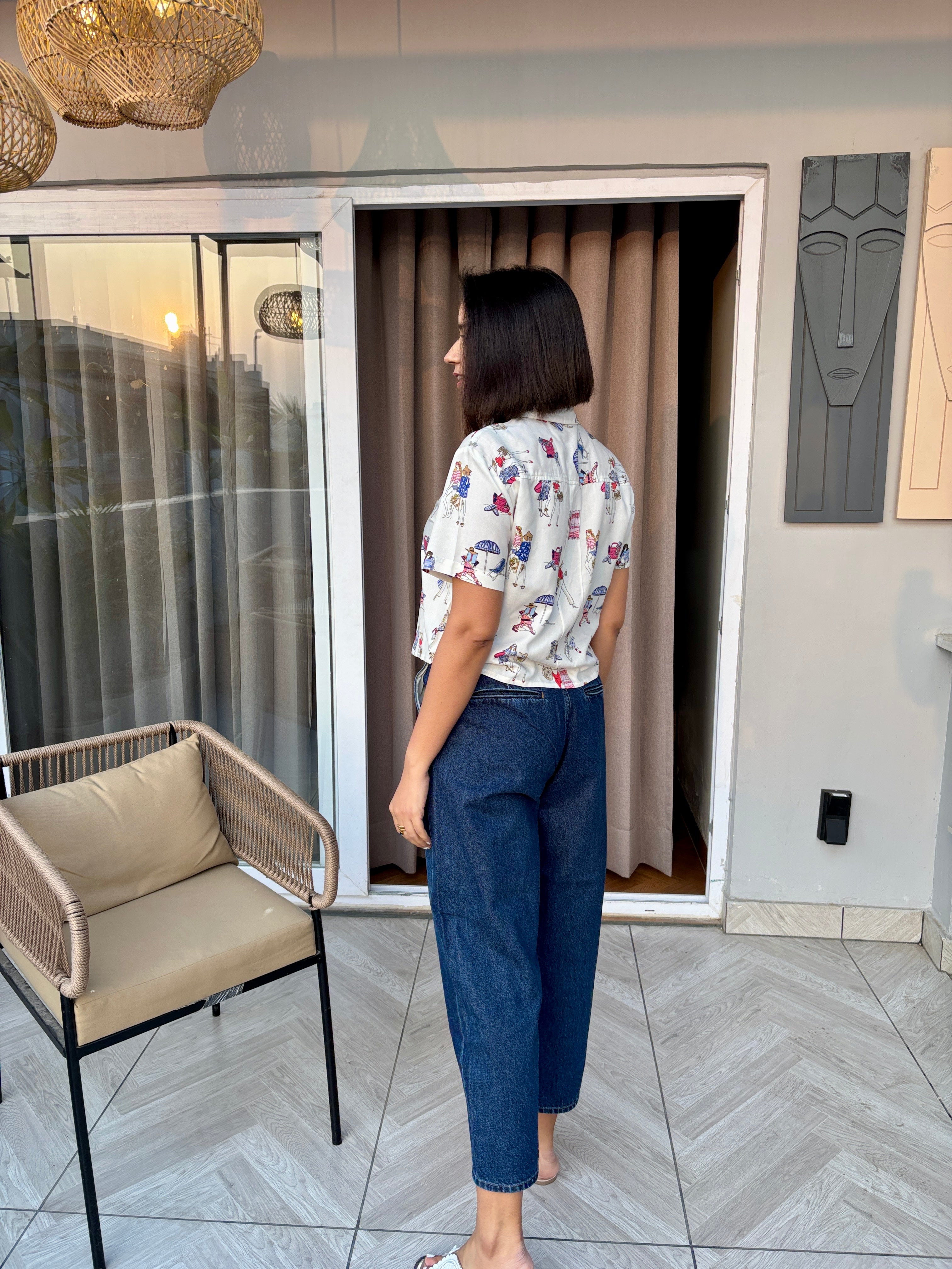 Beach Day Quirky Print Crop Shirt