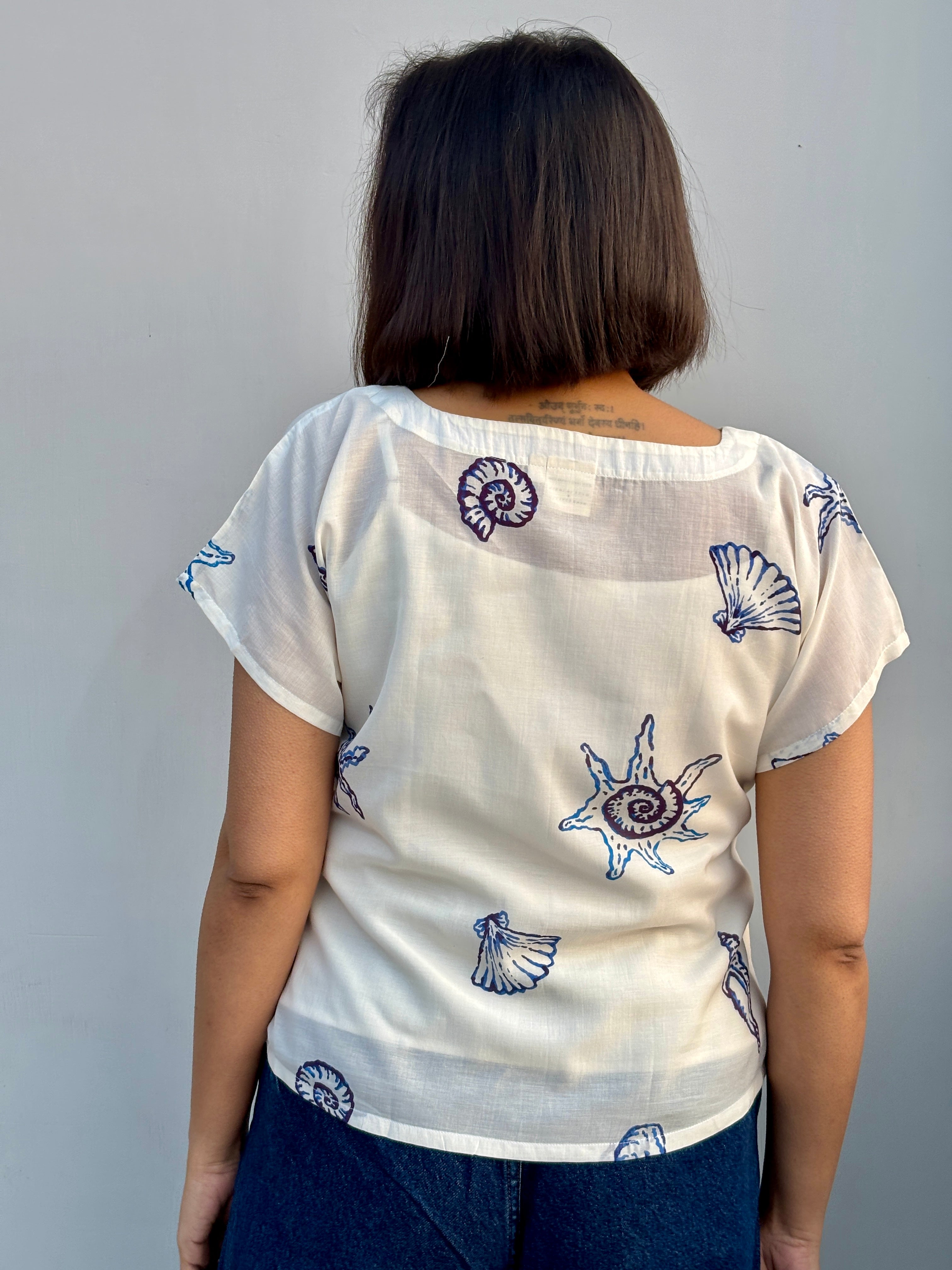 Ivory Shell Print Cotton Top