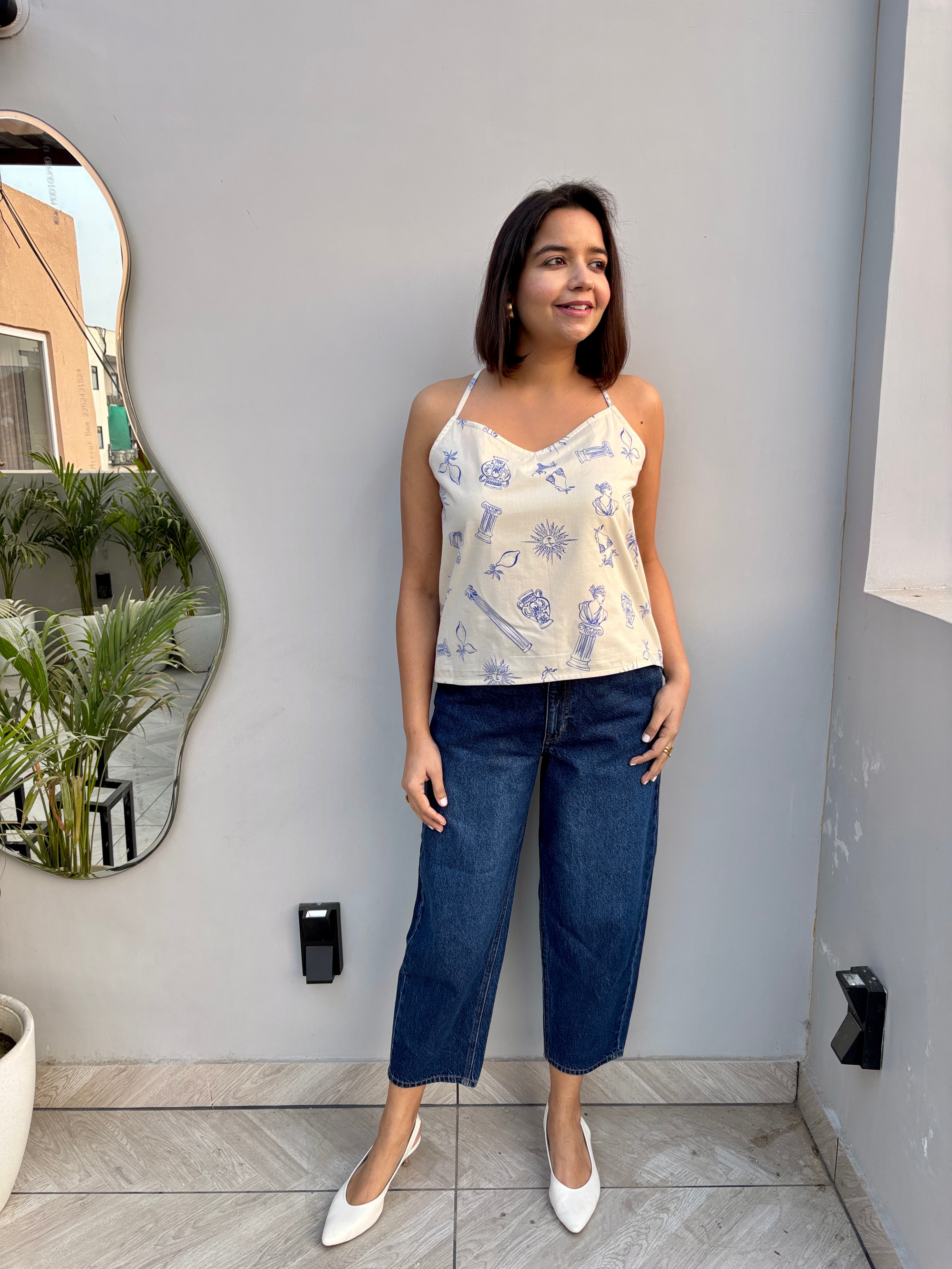 Quirky Print Halter Cotton Top