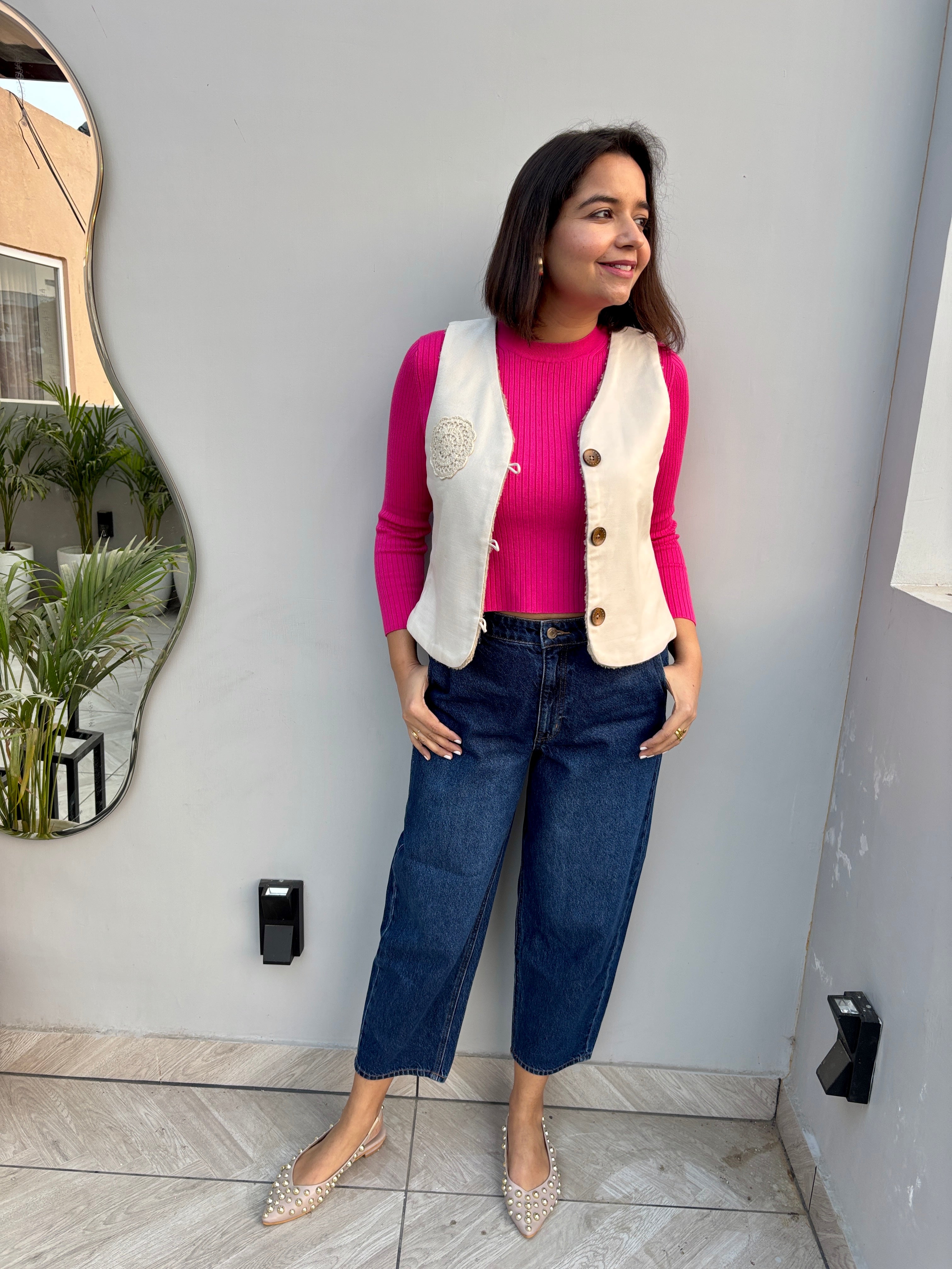 Ivory Crochet Bloom Vest Jacket