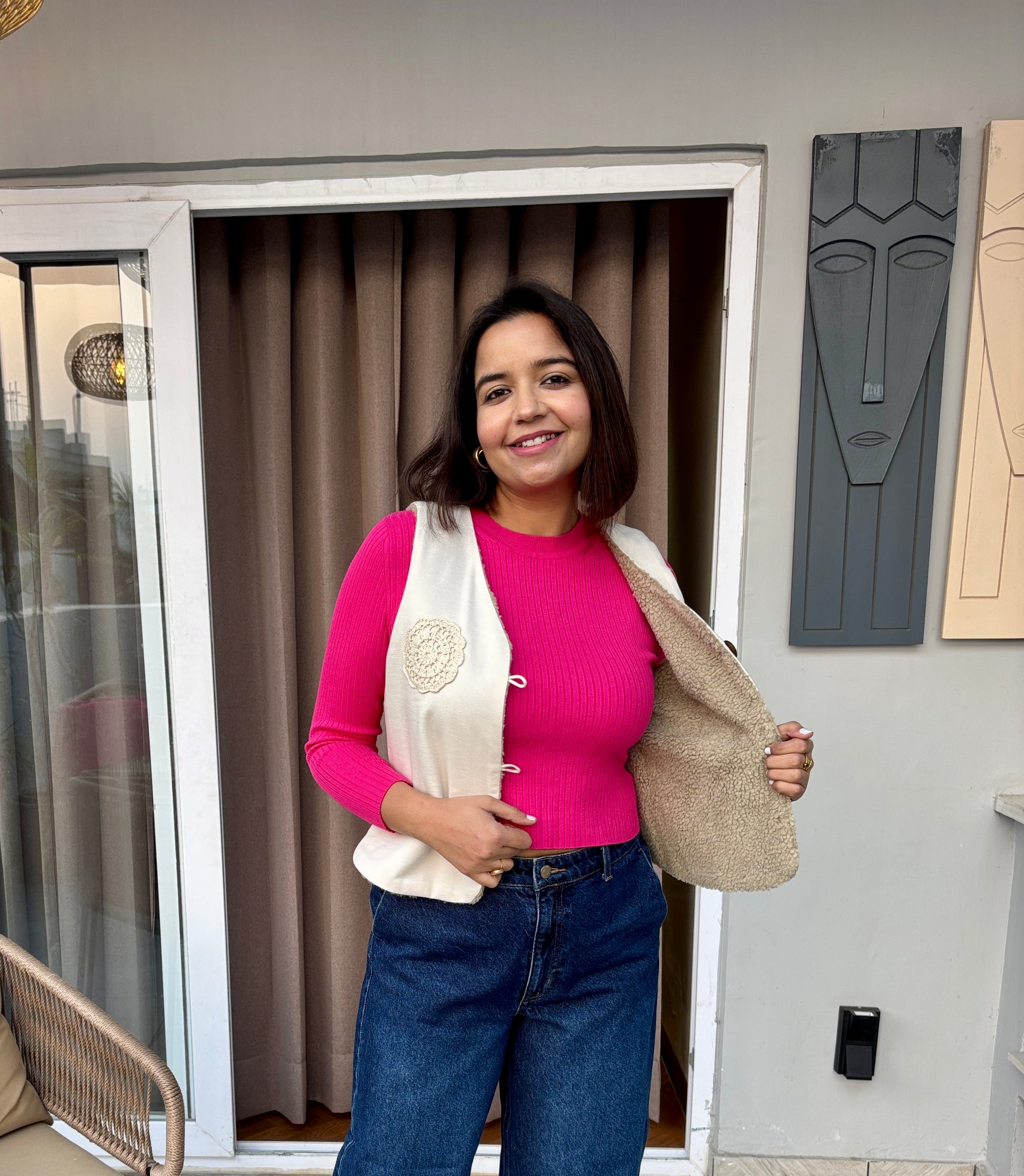 Ivory Crochet Bloom Vest Jacket