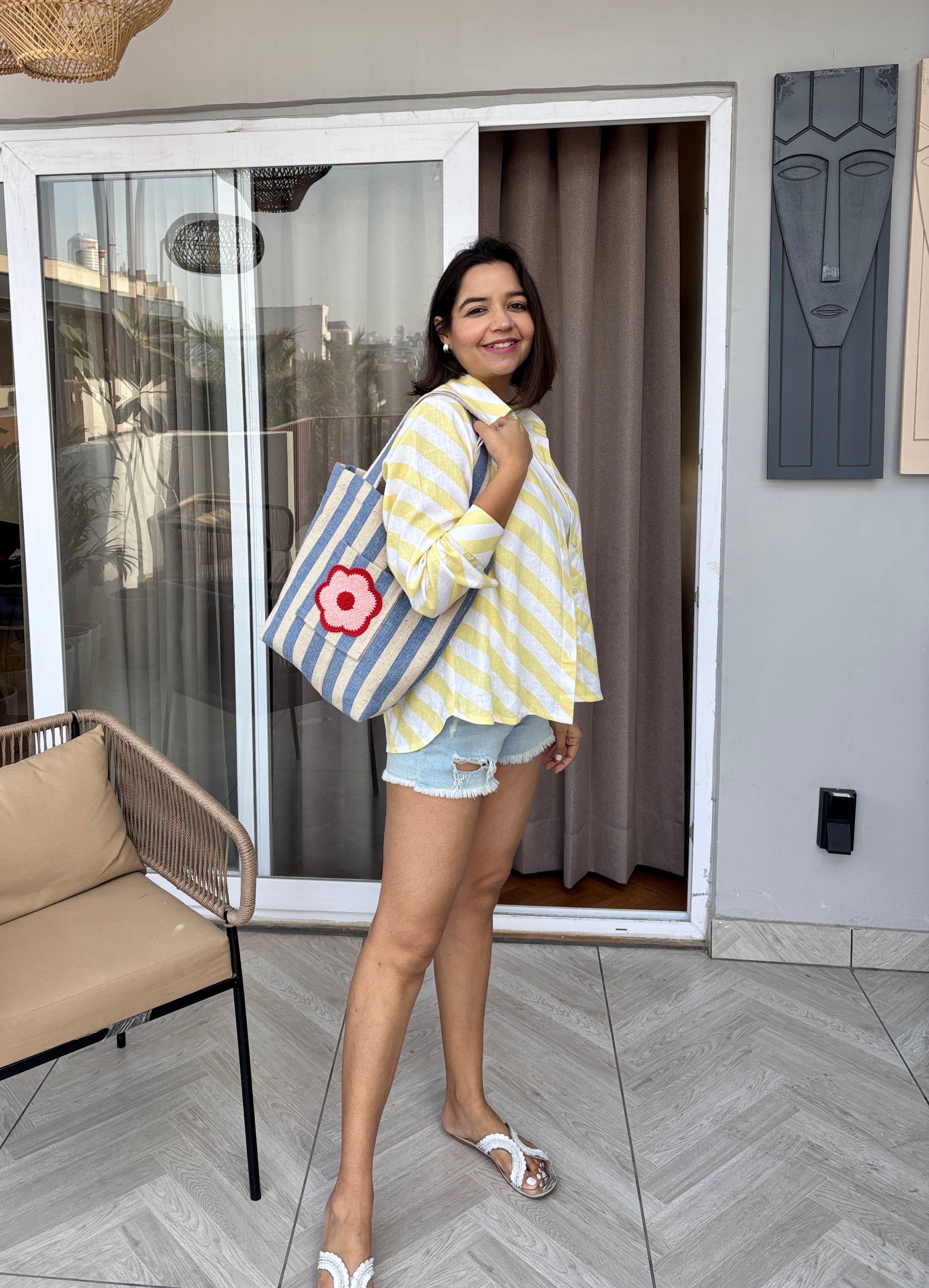 Lemon Stripe Cotton-Linen Oversized Shirt