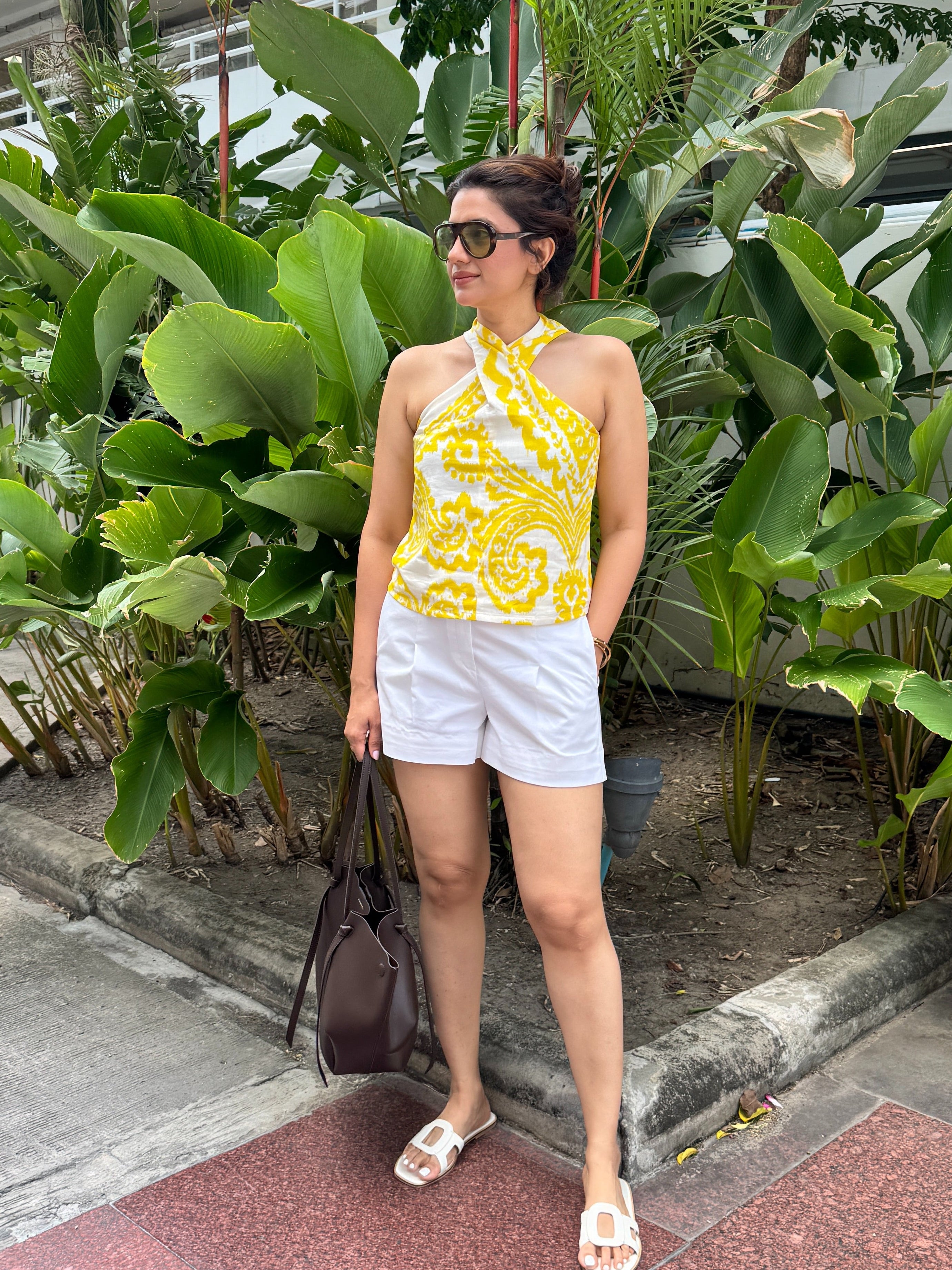 Yellow Twist Halter Cotton Top