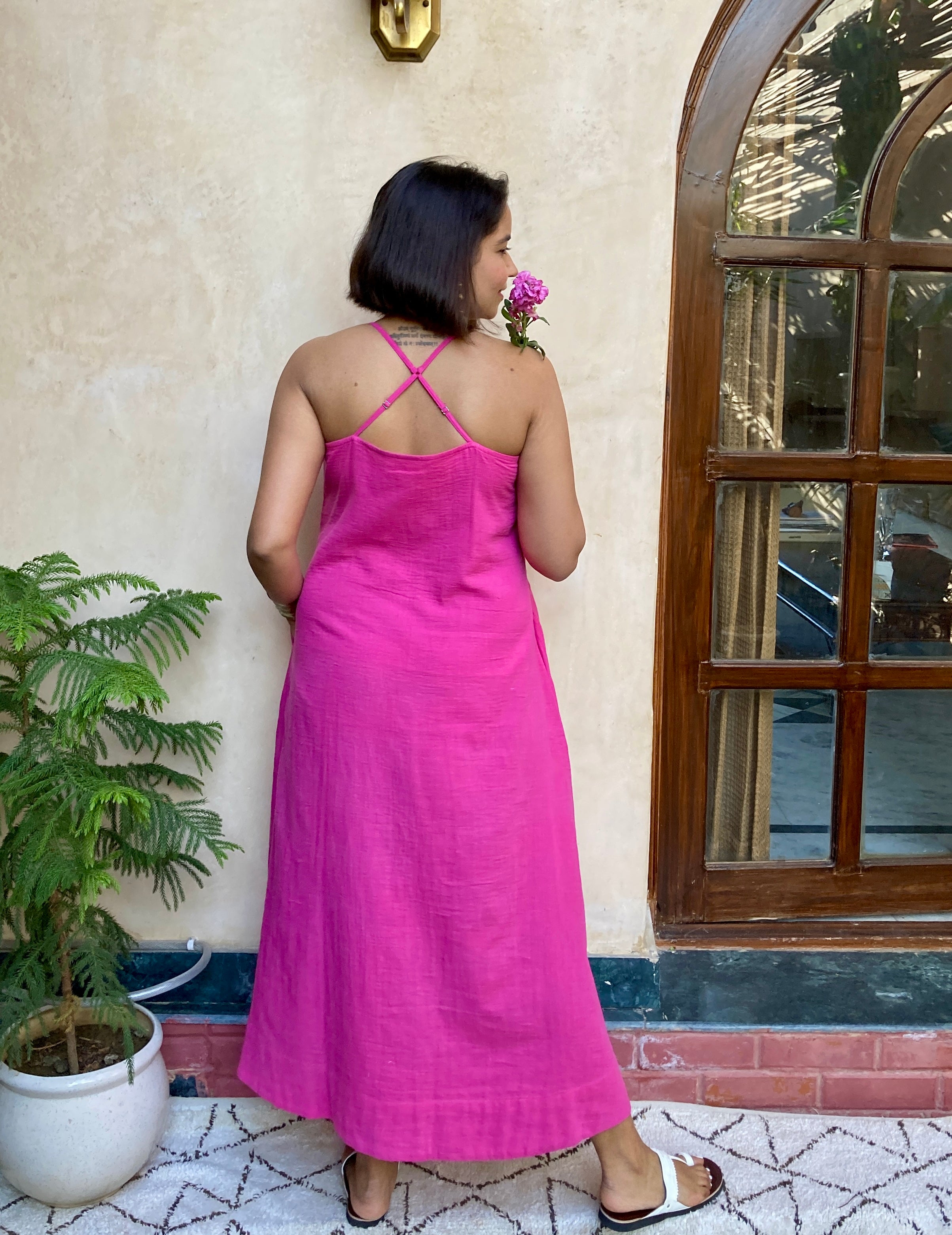 Pink Organic Cotton Strappy Maxi Dress