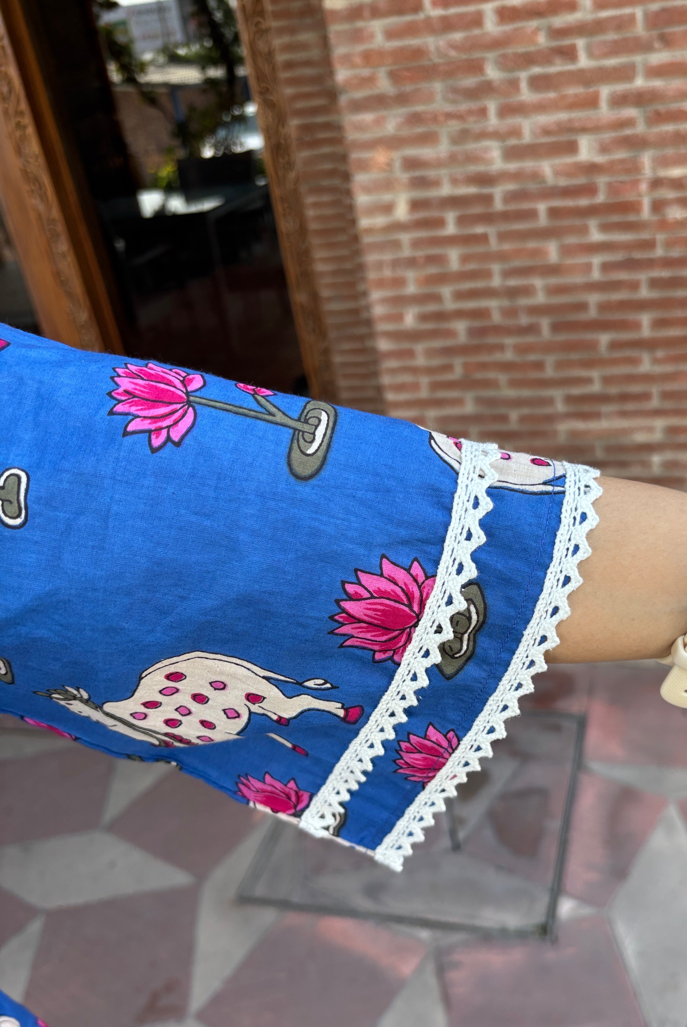 Blue Printed Pure Cotton Kurta Set