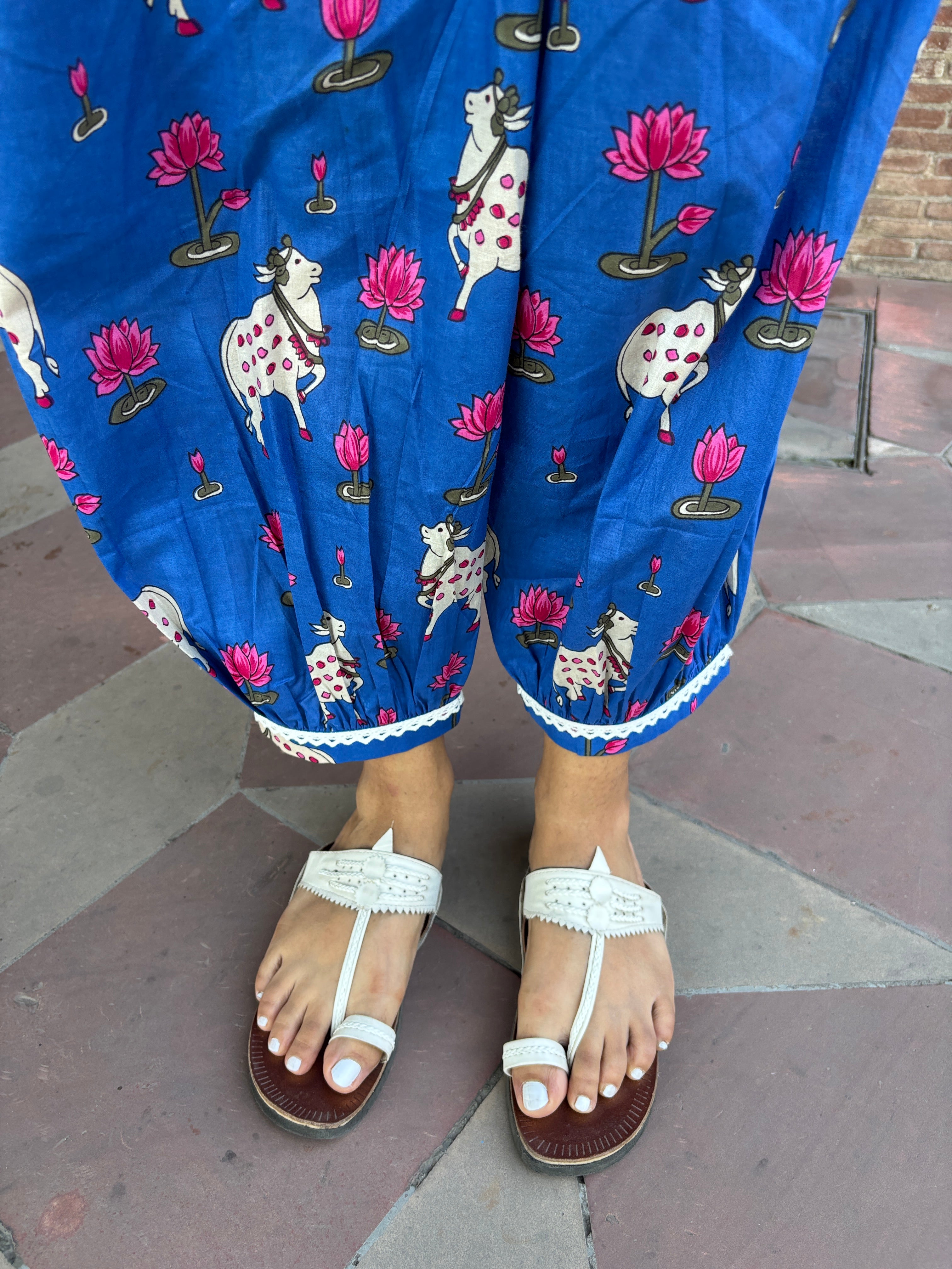 Blue Printed Pure Cotton Kurta Set