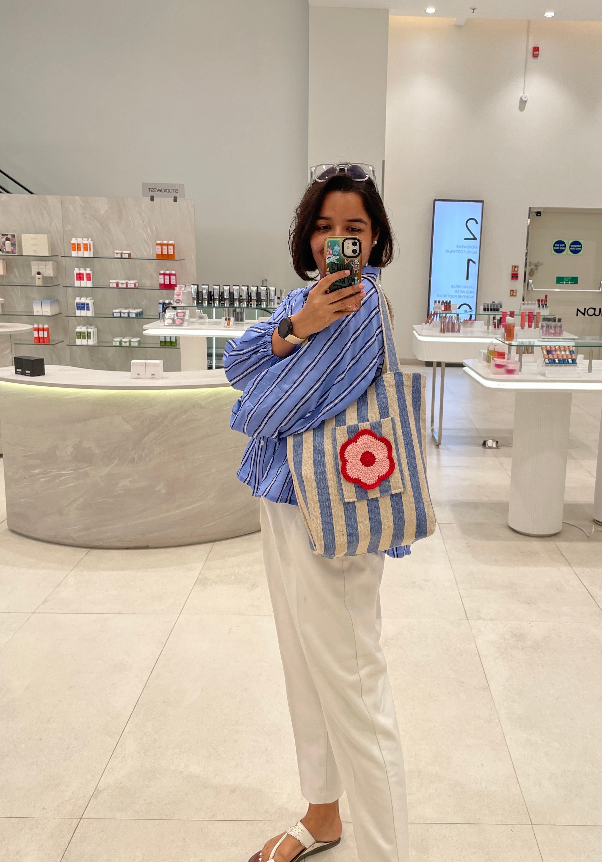 Bloom Stripe Cotton Canvas Tote Bag